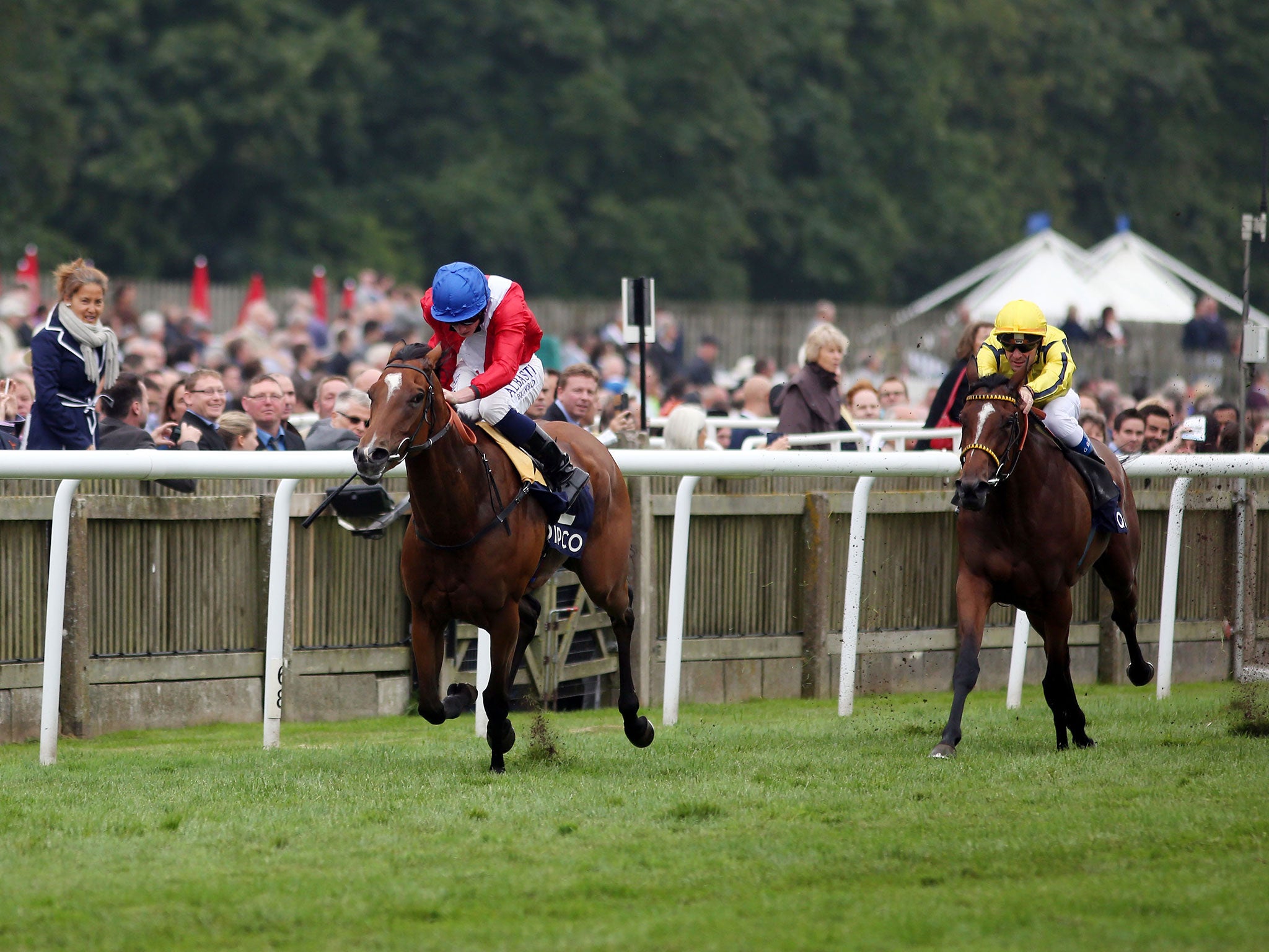 Ryan Moore lands the Falmouth Stakes on Integral from
Rizeena at Newmarket yesteday