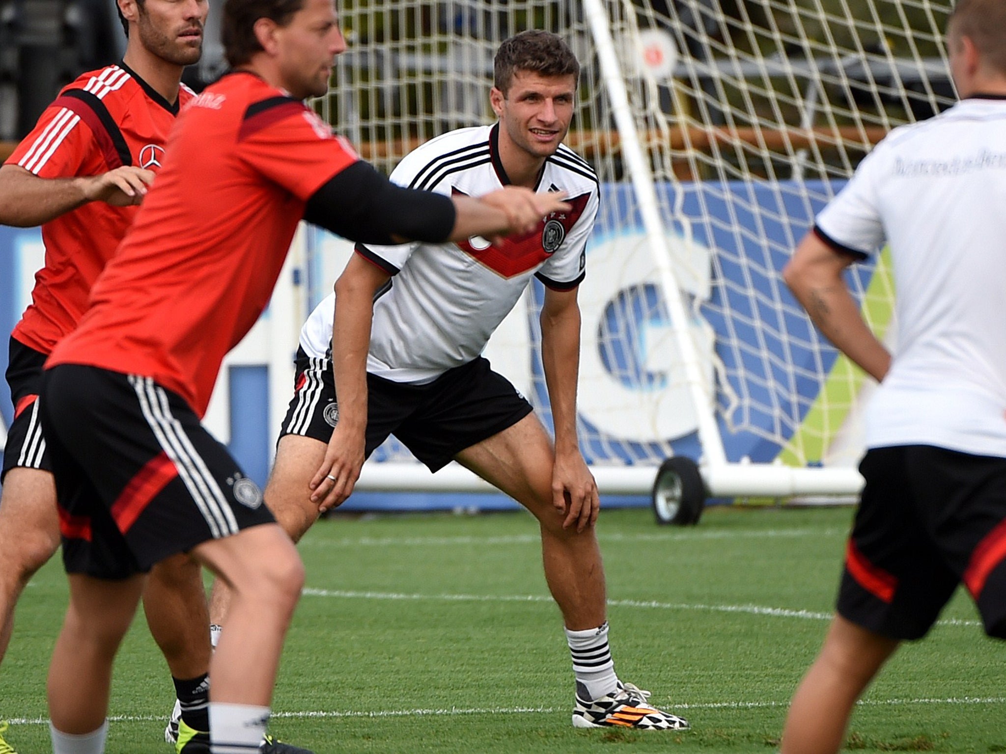 Thomas Muller trains with Germany ahead of the World Cup final