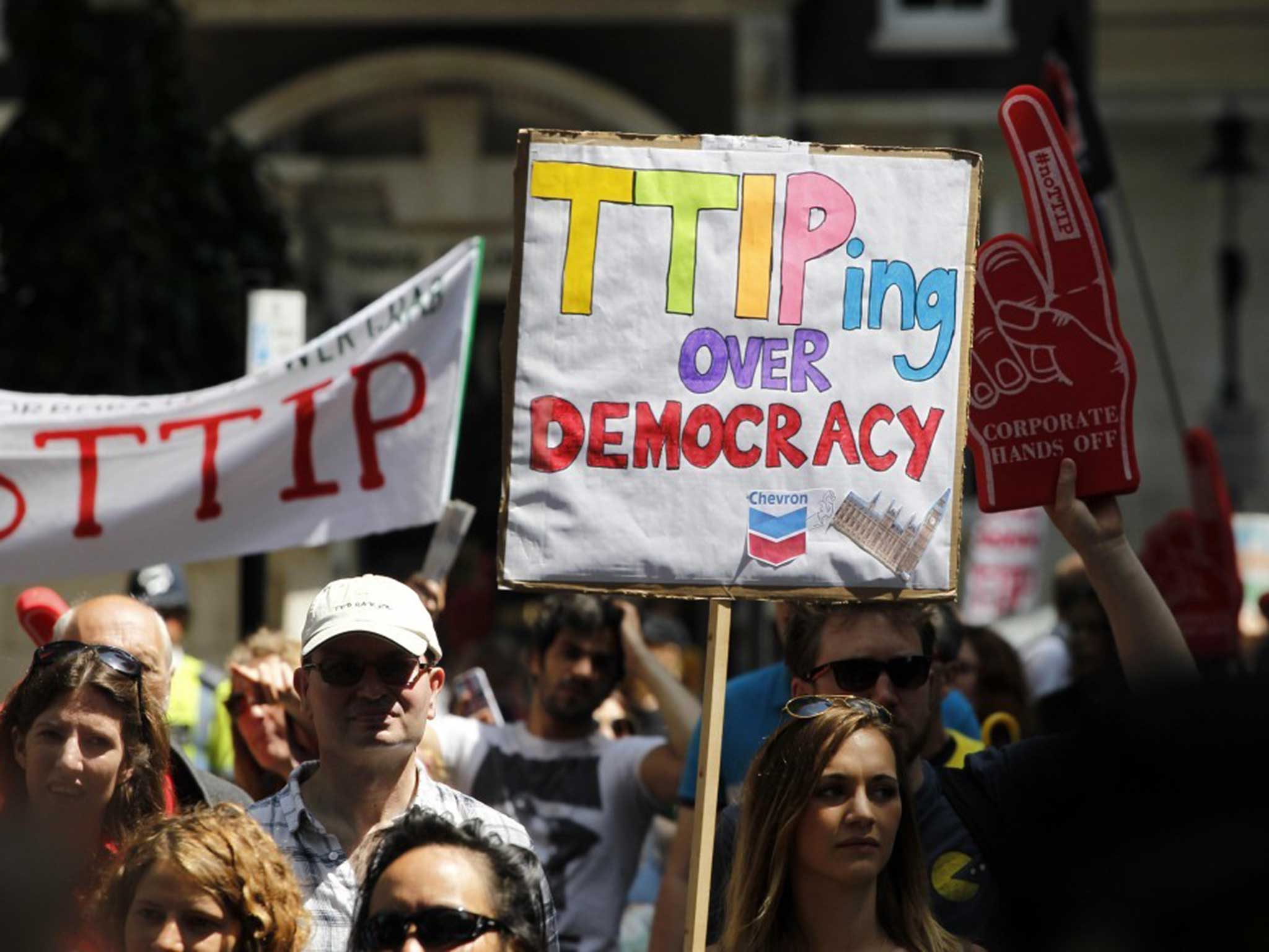 Marching through London yesterday against the ‘secret’ EU/US deal which is backed by all three main political parties  