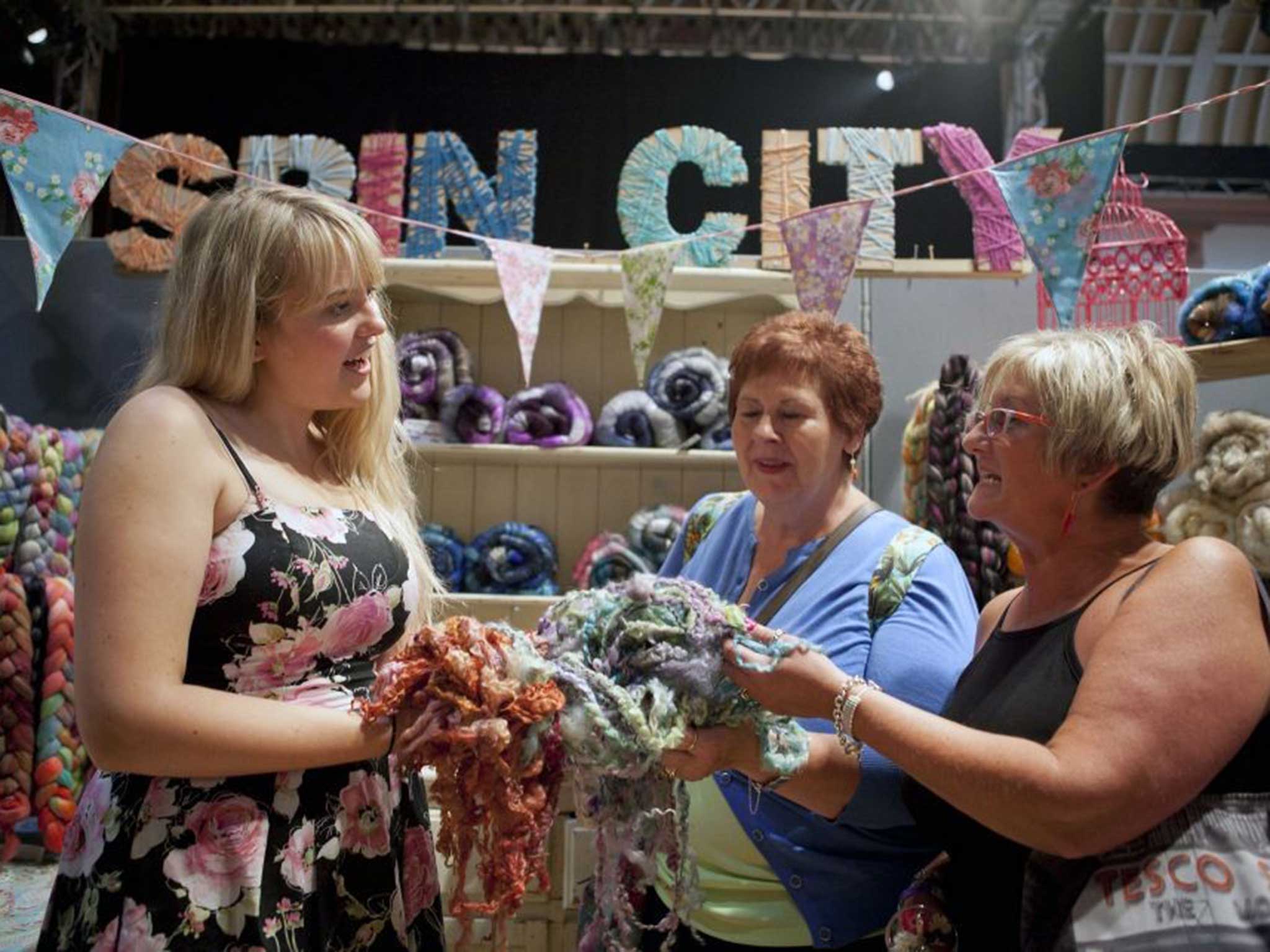 Louise Player (left) on the trade stands at the Unwind knitting event held in Brighton this weekend