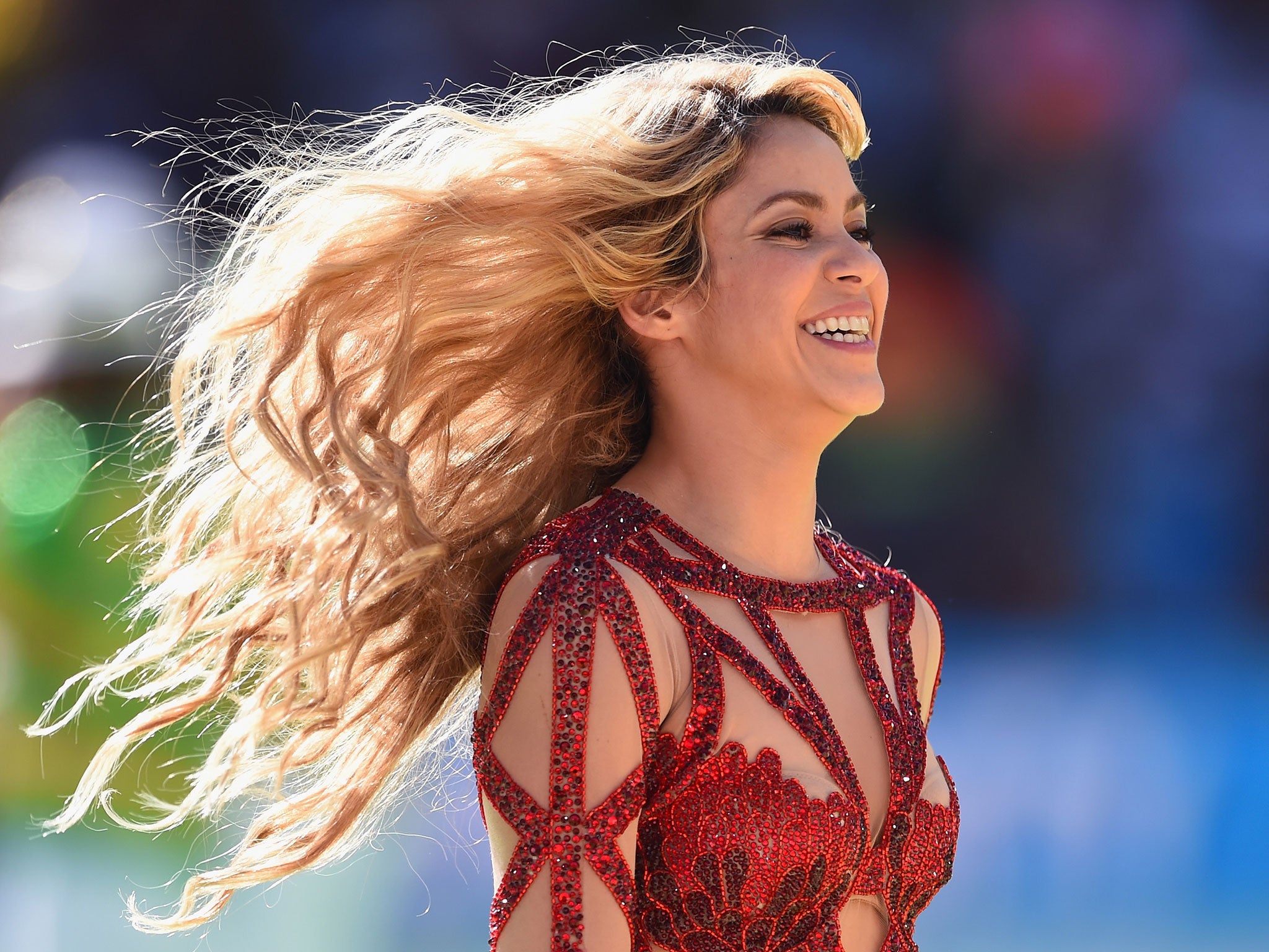 Shakira on stage during the World Cup closing ceremony at the Maracana
