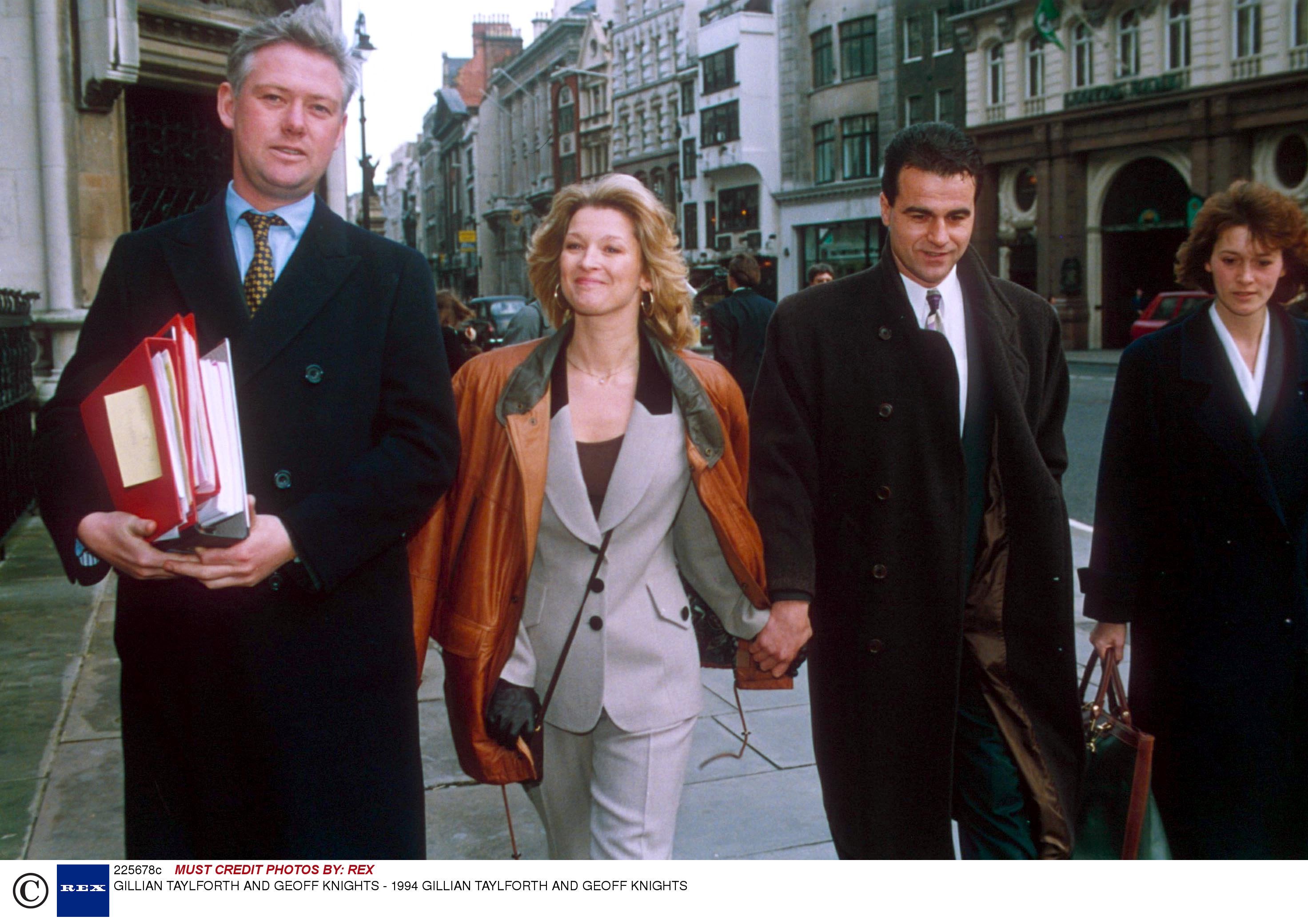 Brief encounter: Gillian Taylforth, with her partner Geoff Knights (right), arriving in court in 1994 for her libel trial with ‘The Sun’