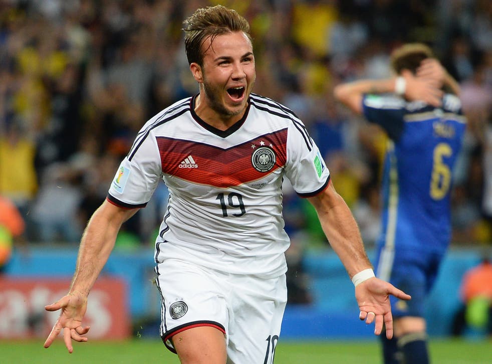 Mario Gotze celebrates the winning goal in the World Cup final