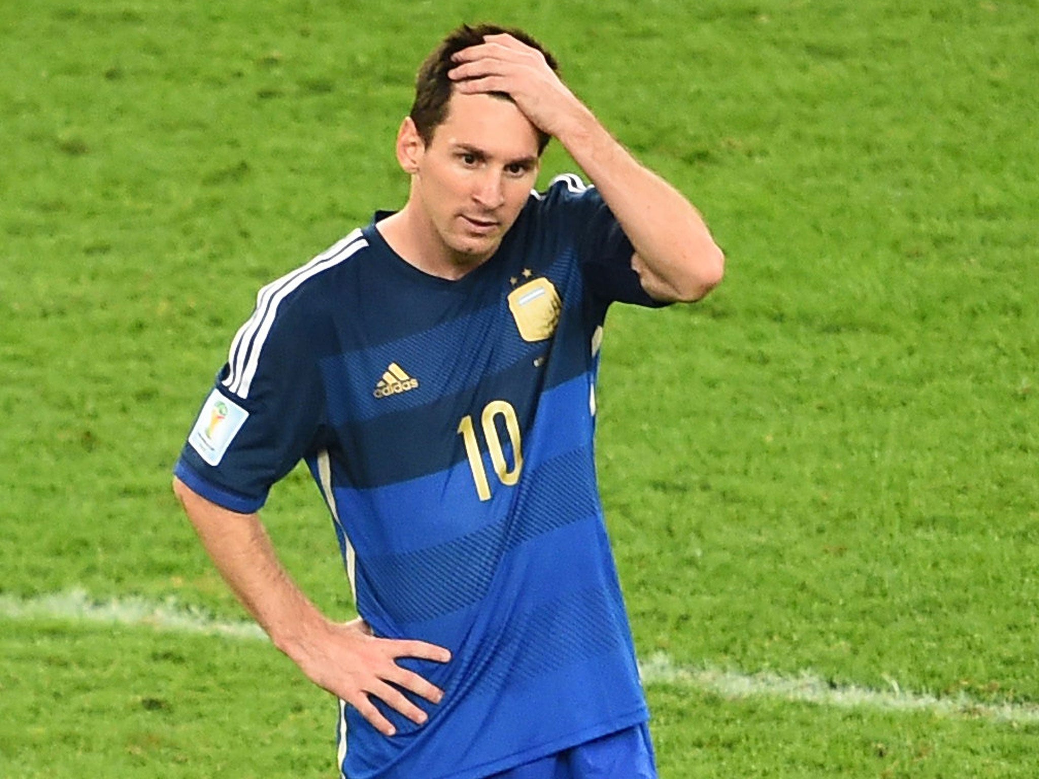Lionel Messi looks on at the end of the World Cup final against Germany
