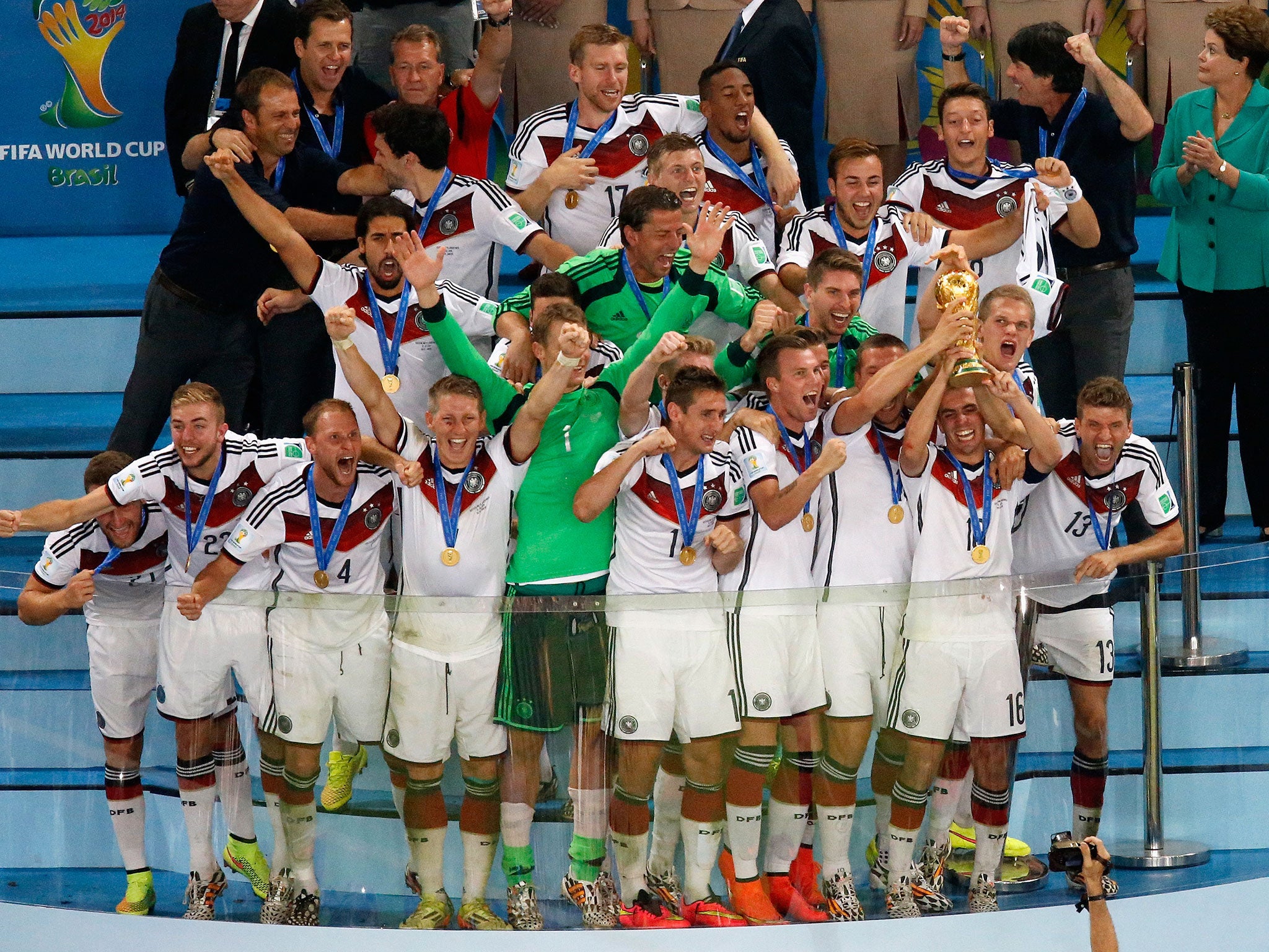 Germany players celebrate their World Cup win in Brazil