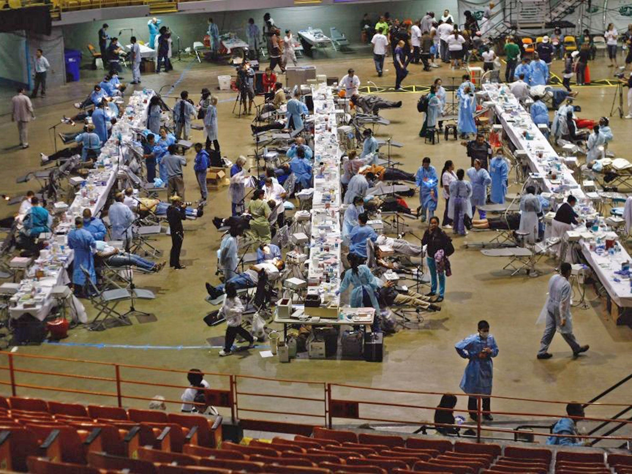 Open wide: rows of of dental chairs line the floor at a free health clinic in California
