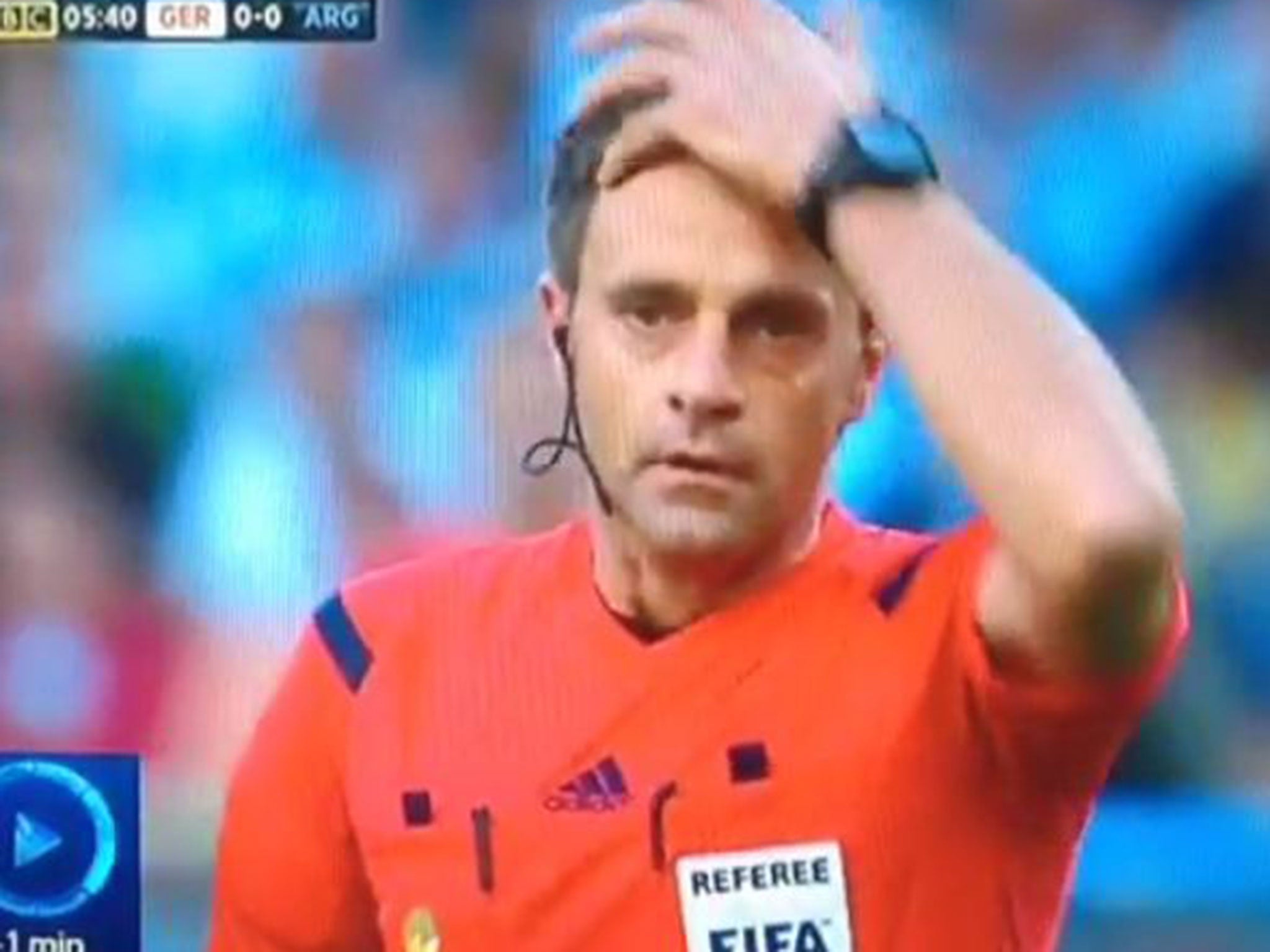 World Cup final referee Nicola Rizzoli sorted out his hair after spotting himself on the big screen