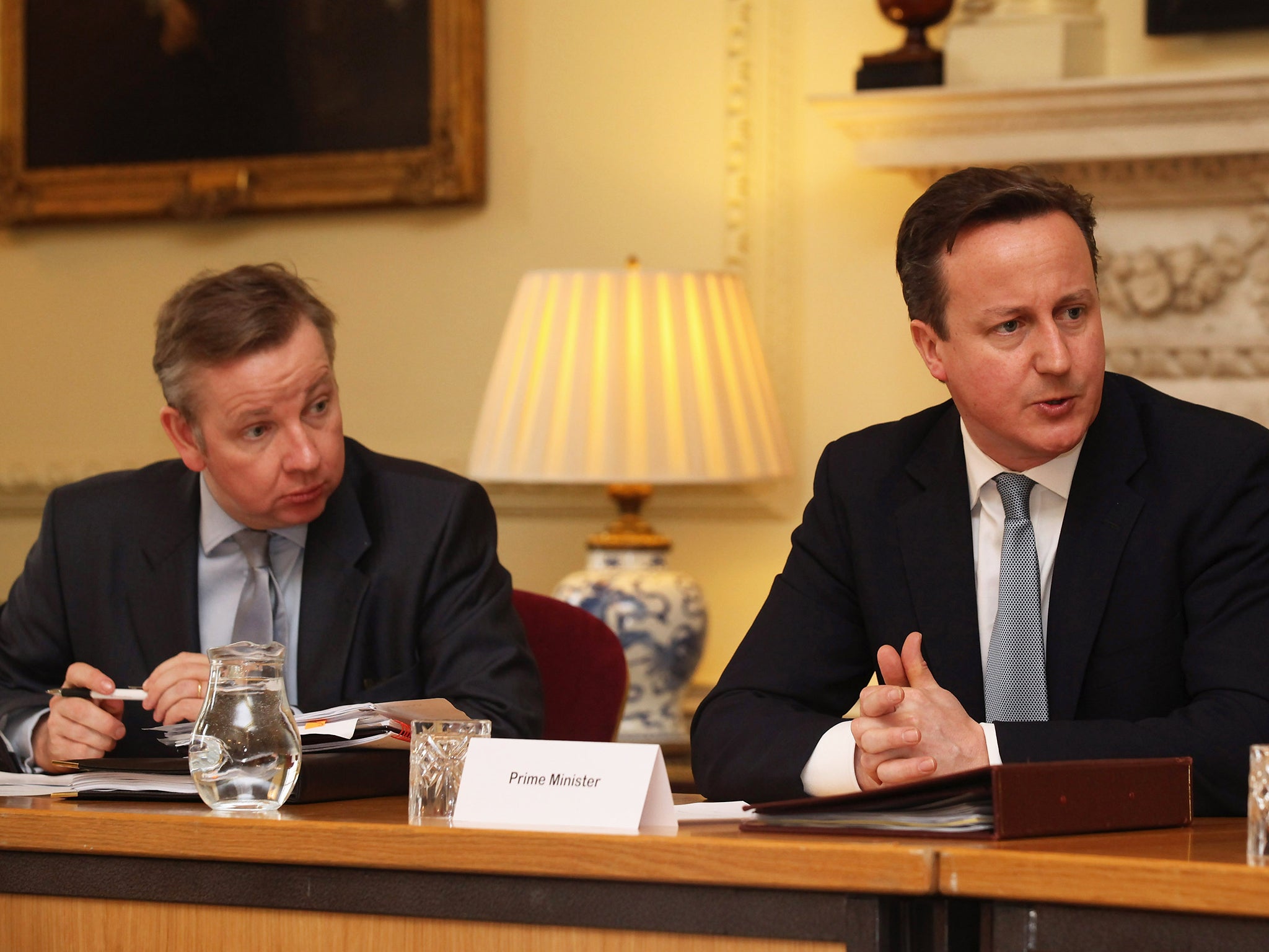 Michael Gove and David Cameron during a meeting on education in 2012