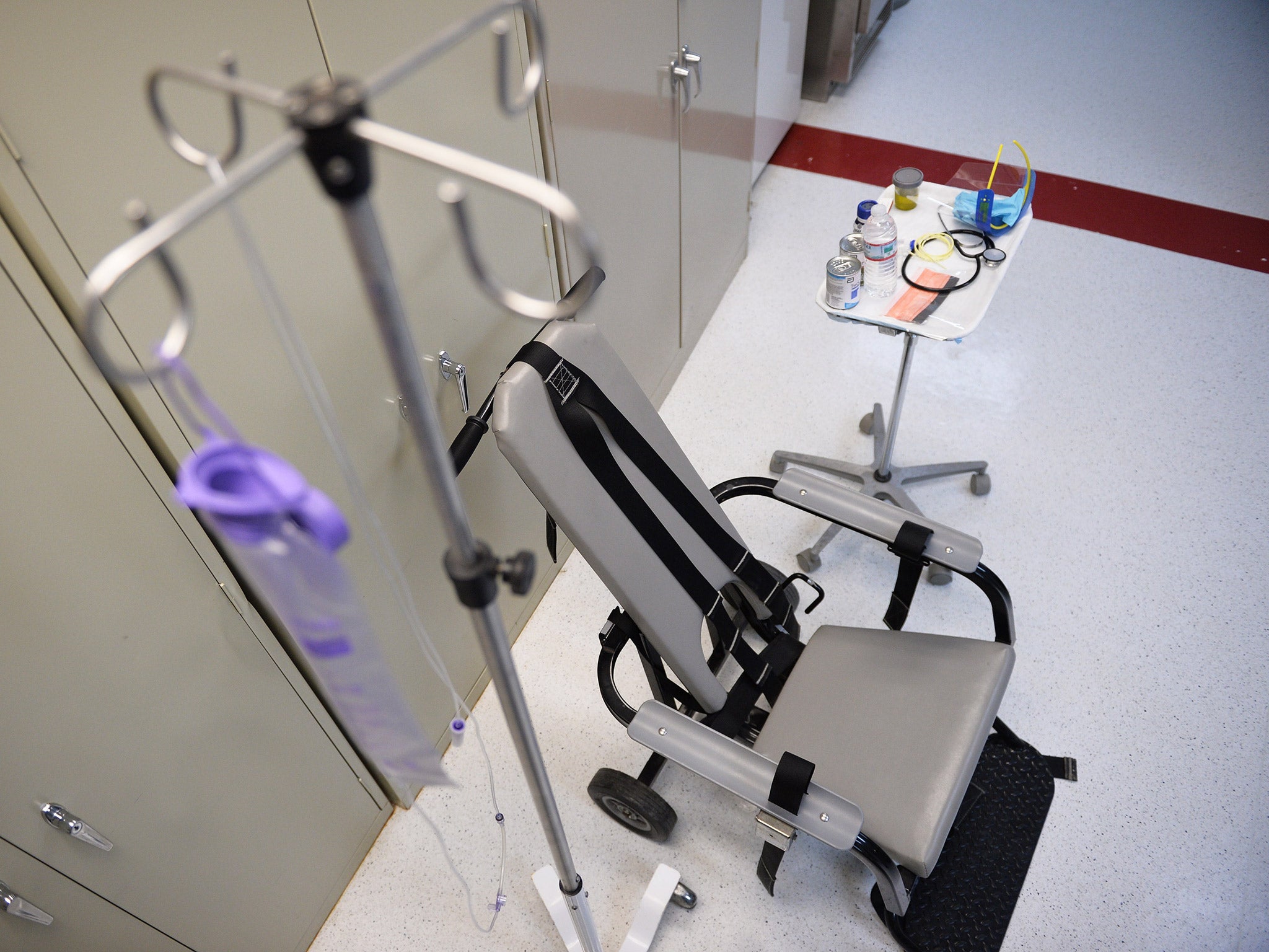 A 'feeding chair' at Guantanamo Bay. The chair is used during the procedures of forced feeding for detainees in hunger strike (Getty)