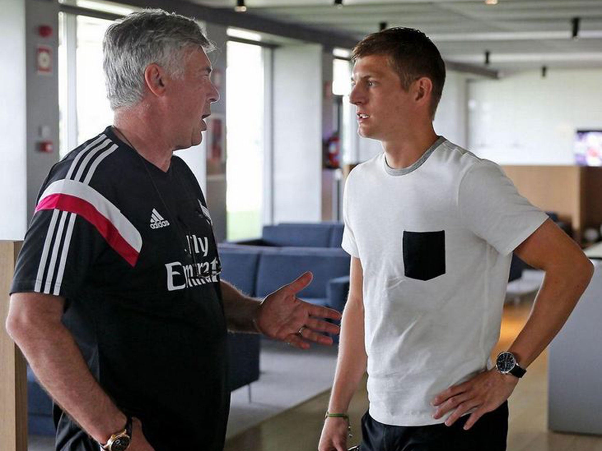 Toni Kroos has completed his move to Real Madrid - speaking to Los Blancos manager Carlo Ancelotti