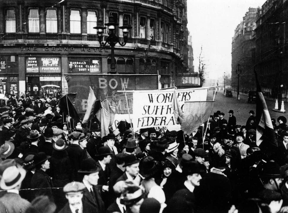 Struggles of the time: a Women's Suffrage march in London during wartime