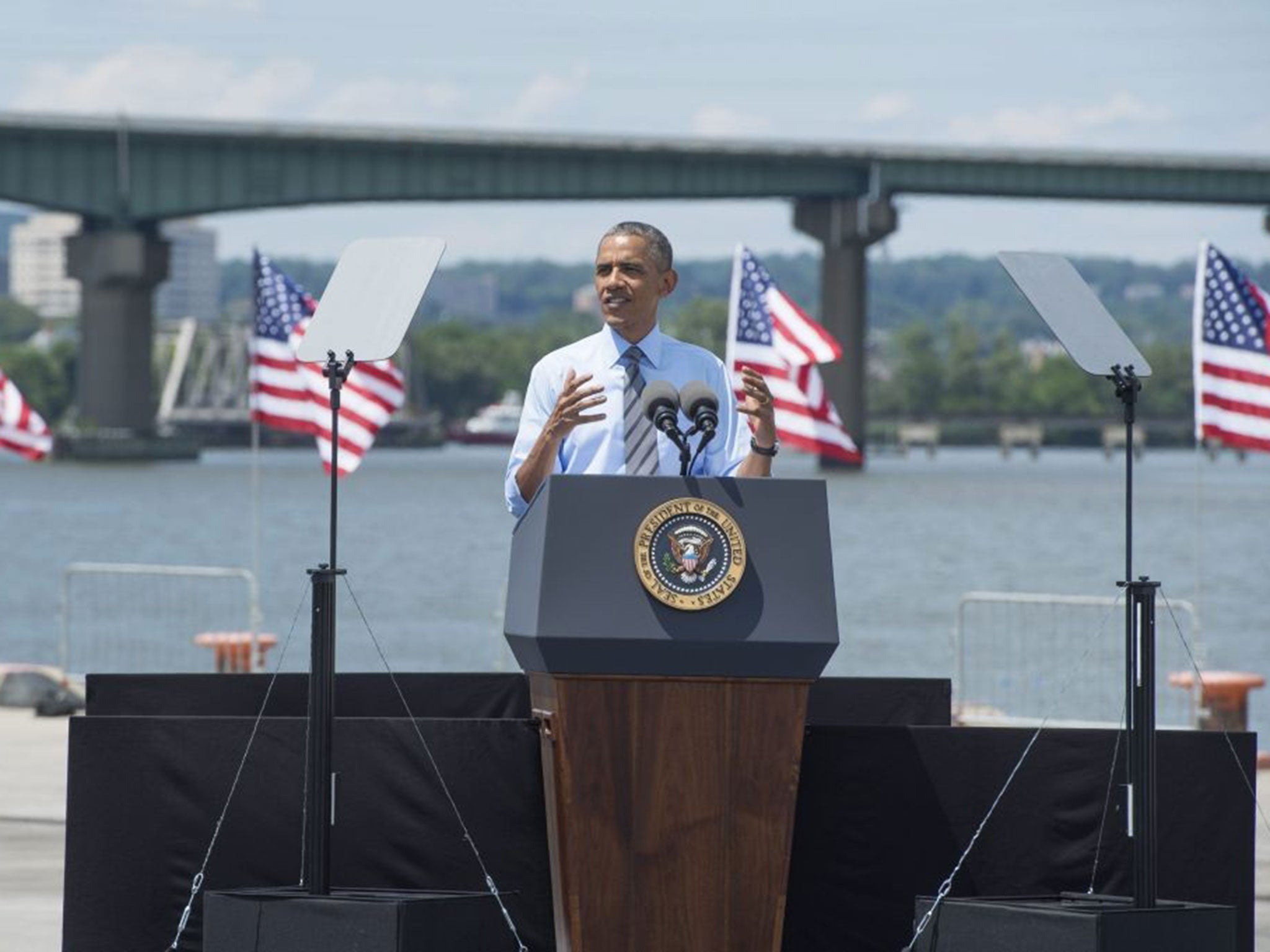 US President Barack Obama delivers a speech in Delaware, USA