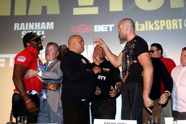 Dereck Chisora And Tyson Fury go head-to-head as they make a £10,000 side-bet during a press conference to announce the upcoming fight