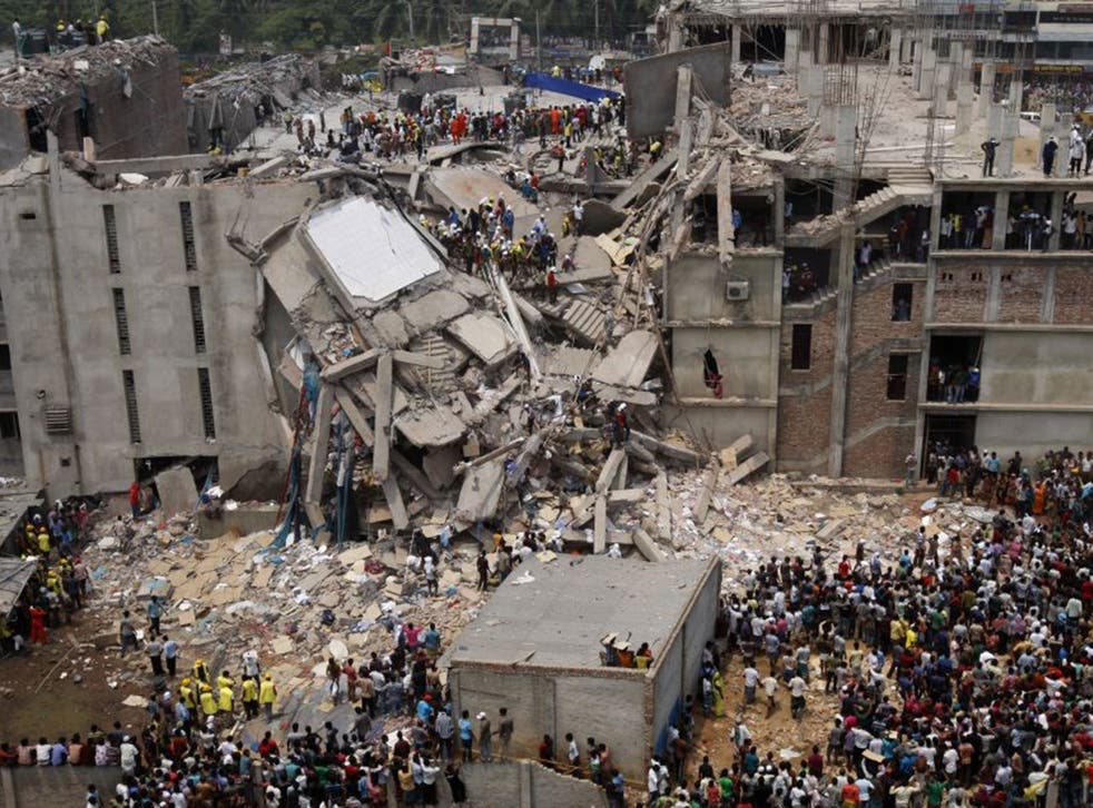 Rana Plaza after it collapsed last April 