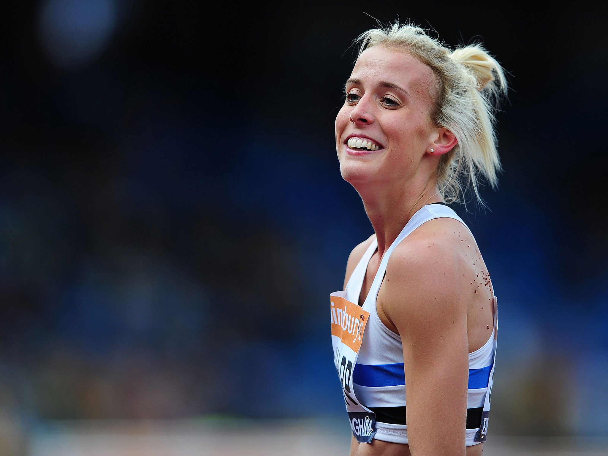 Lyndsey Sharp celebrates winning the women's 800m final