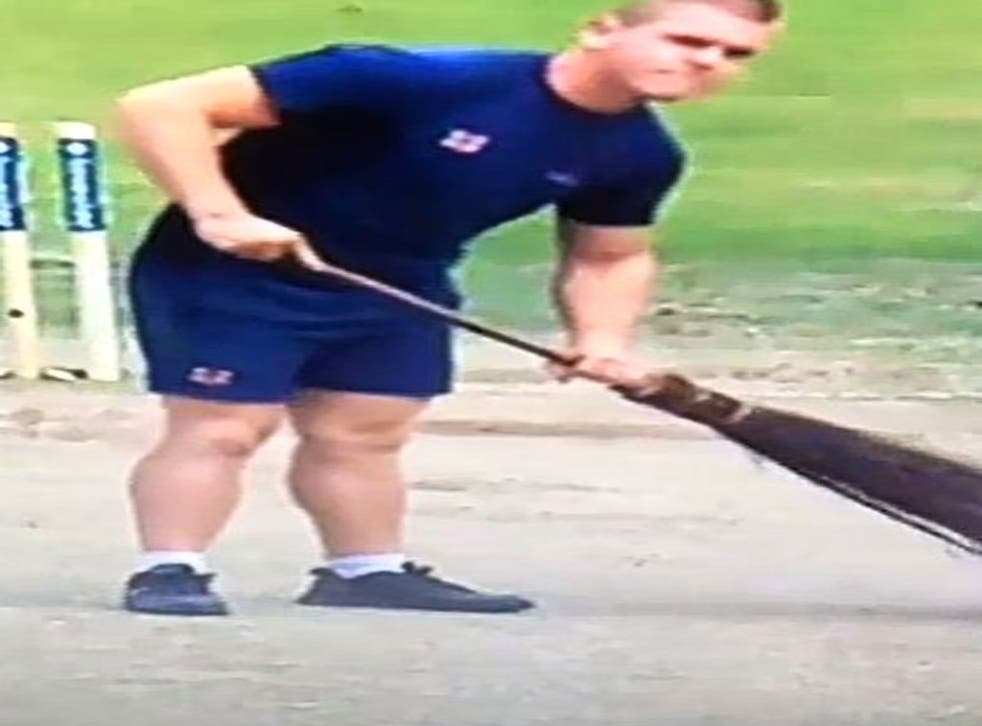 Bad brush-work: Shane Doherty works down the leg-stump line
