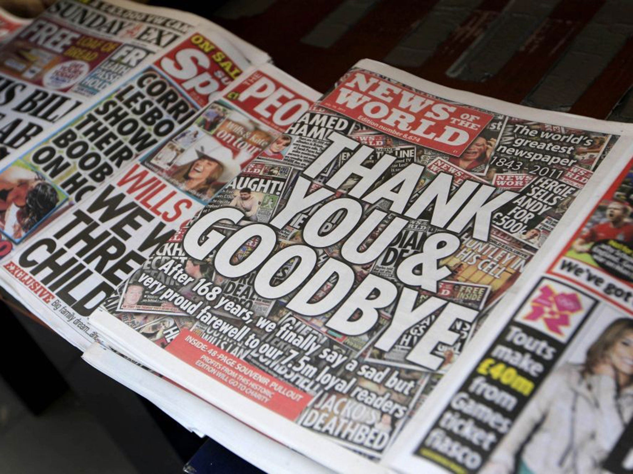 The last edition of the News of the World in July 2011. The newspaper was shut down in the wake of the phone hacking scandal