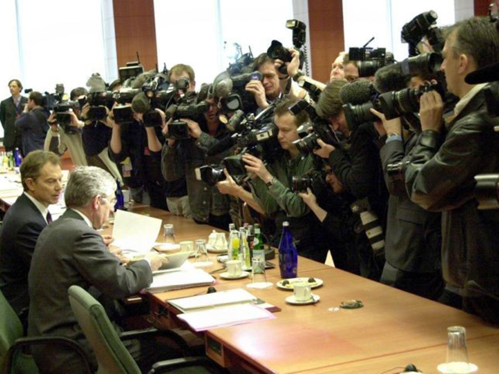 In the frame: Tony Blair and Jack Straw face the press in 2003