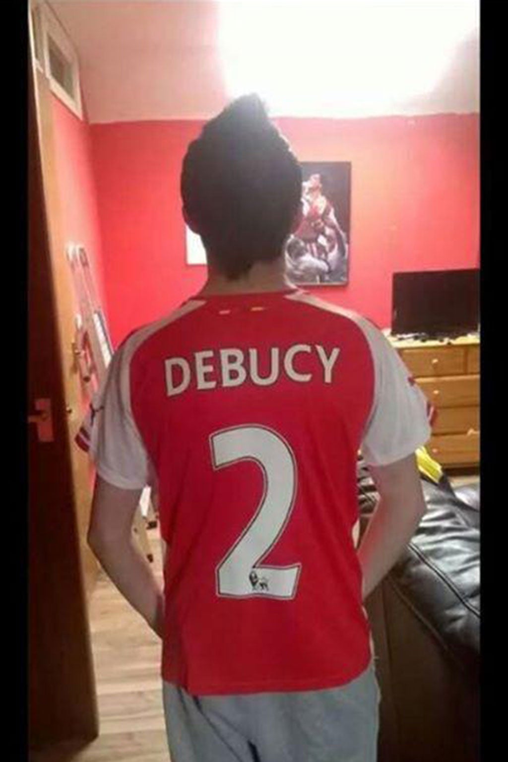 An Arsenal fan posted this picture on social media with Mathieu Debuchy's name spelt wrongly on his new Arsenal kit