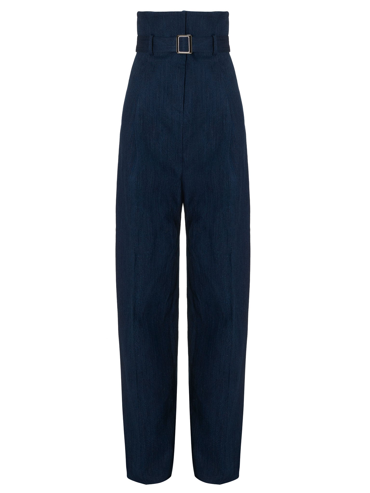 pale blue high waisted belted trousers