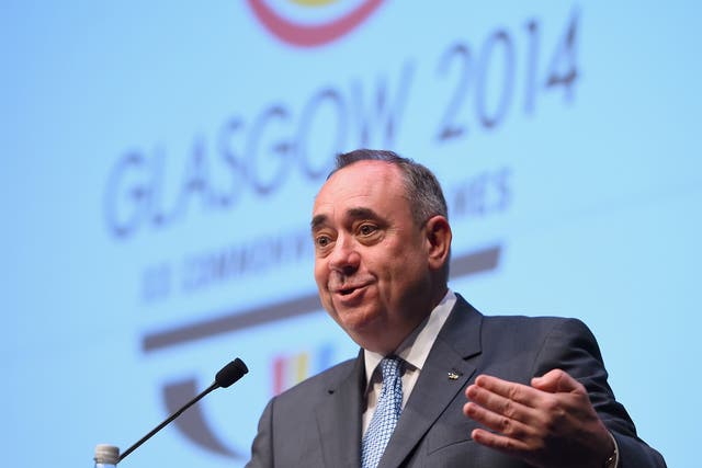 Alex Salmond First Minister of Scotland speaks at the Commonwealth Games media centre