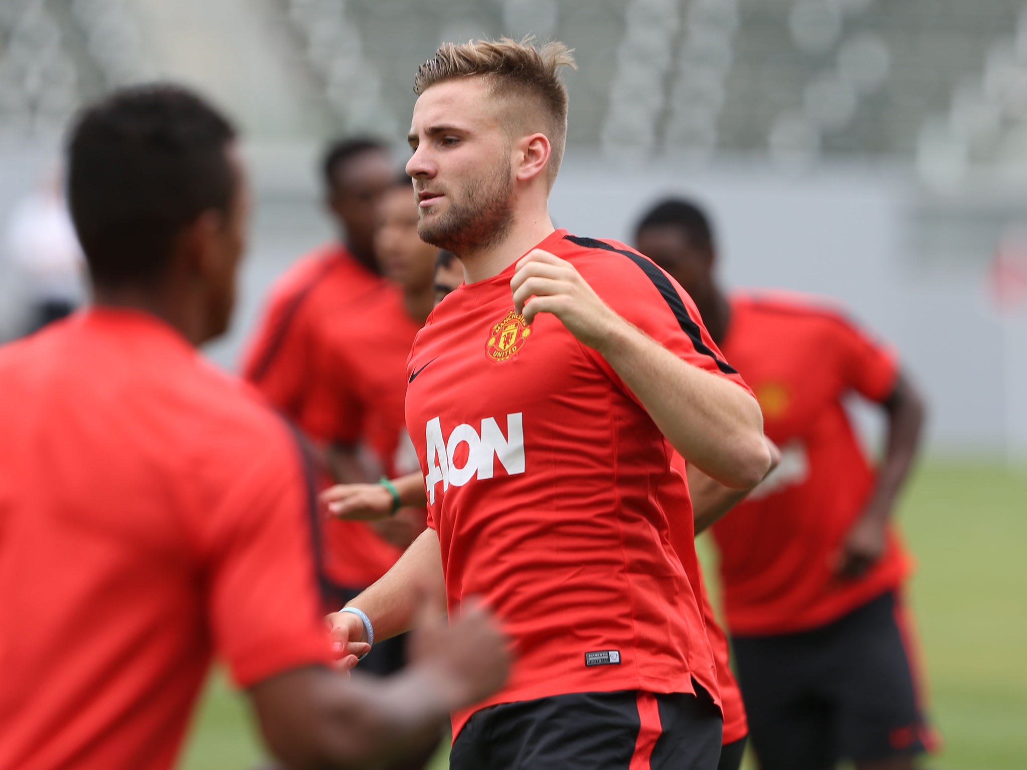 Luke Shaw in training with Manchester United