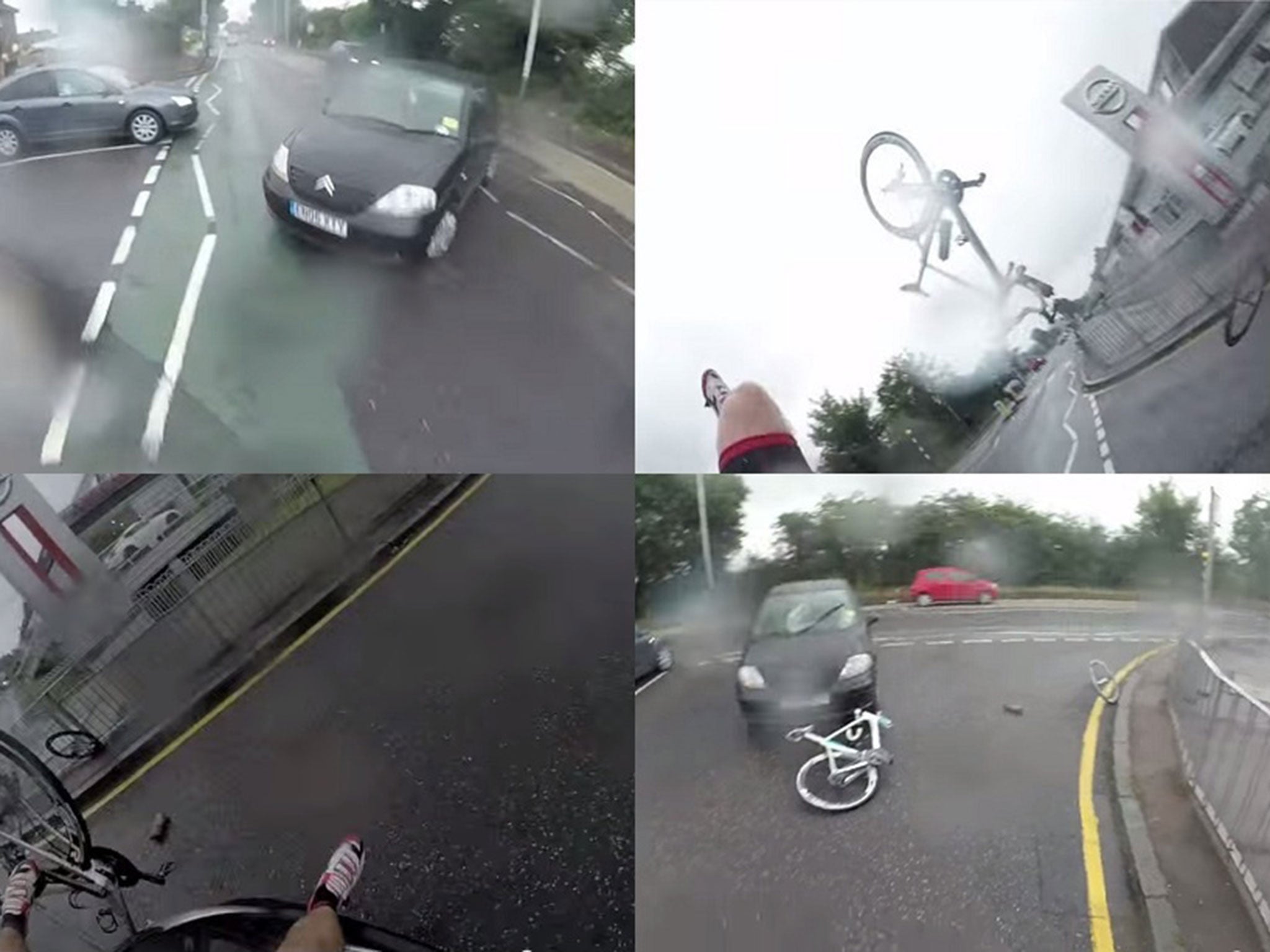 Cyclist films moment car crashes into him...and he lands on his feet