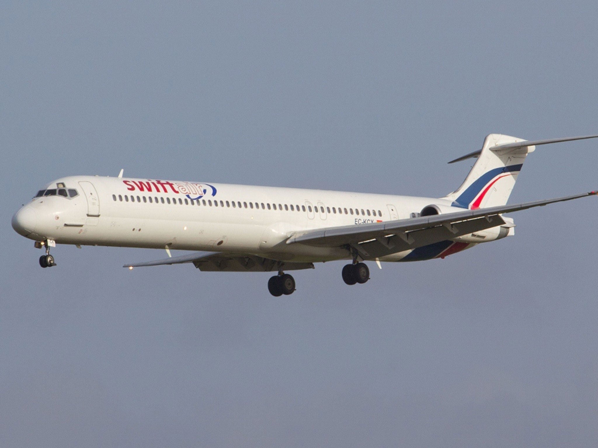 A file picture of a Swiftair MD83. the plane is chartered from Spanish airline Swiftair, who said 110 passengers and six crew are believed to be on board the MD83 aircraft.