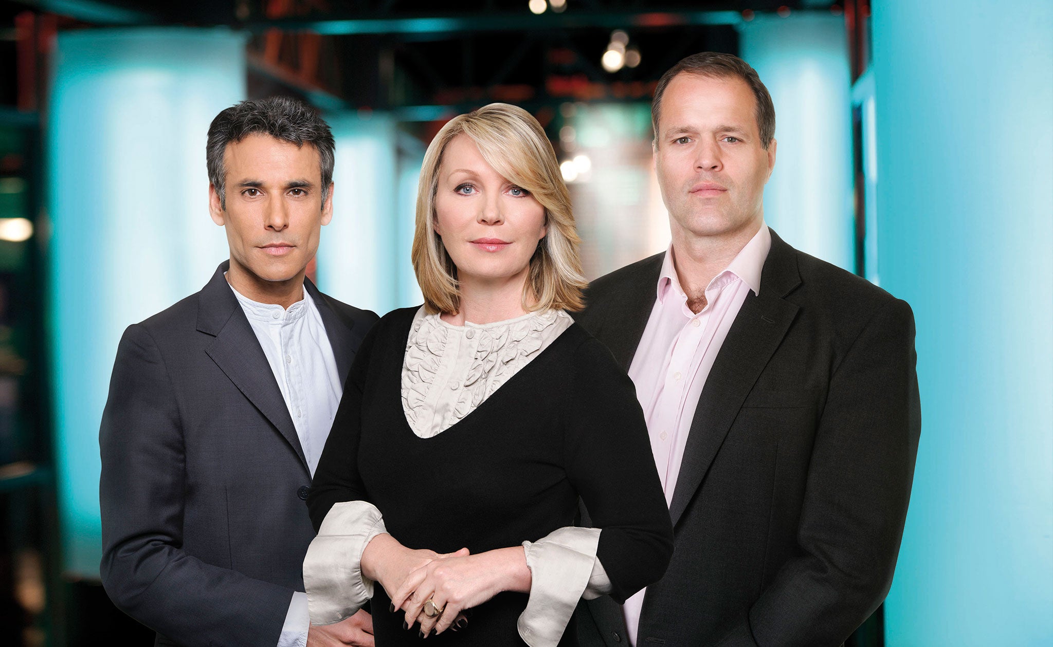 Force for good: (from left) Matthew Amroliwala, Kirsty Young and Martin Bayfield present ‘Crimewatch’