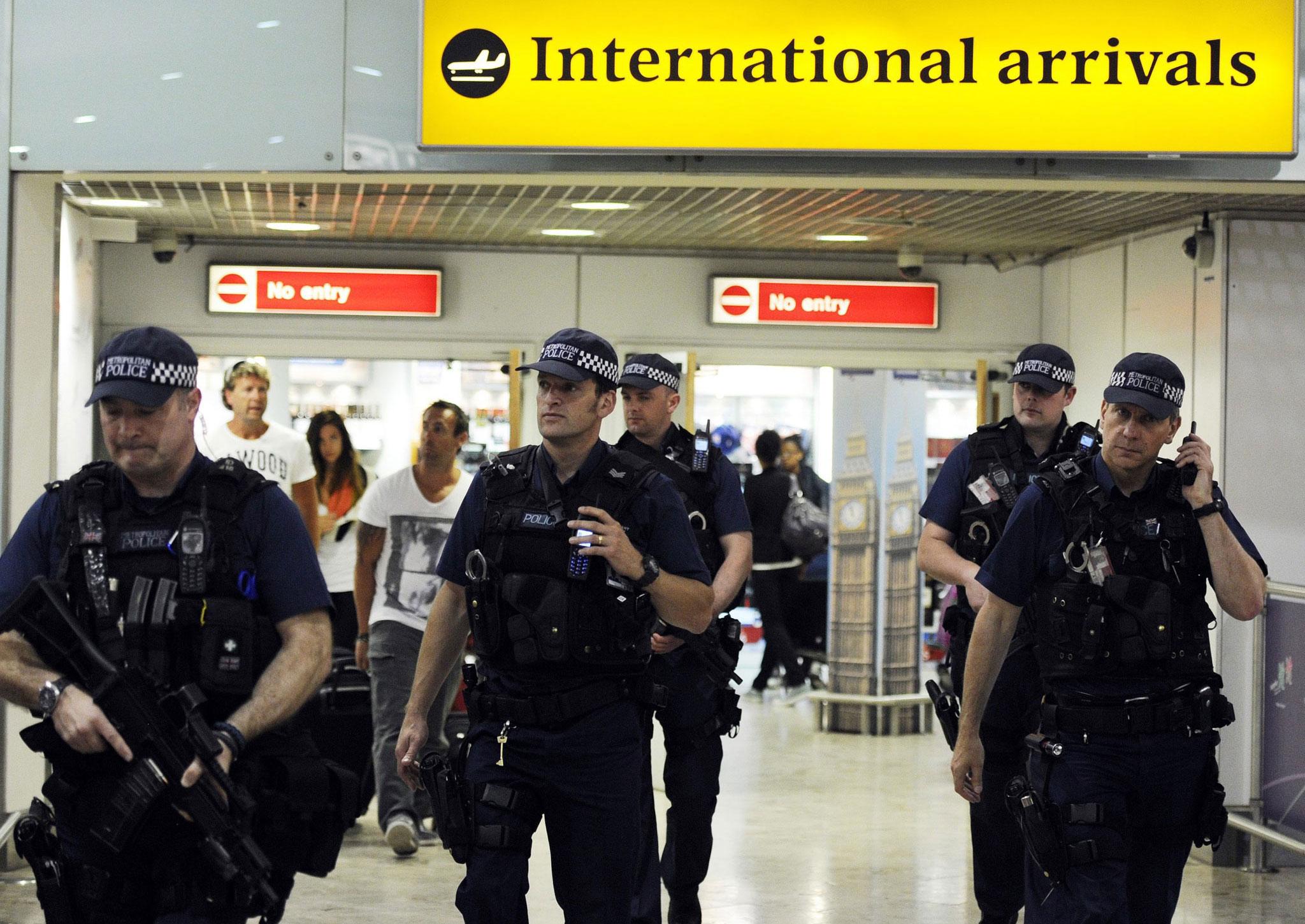 Police at Heathrow airport in London