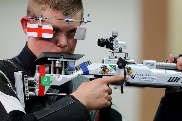 England's bronze medalist Daniel Rivers during the final of the 10m Air Rifle Men