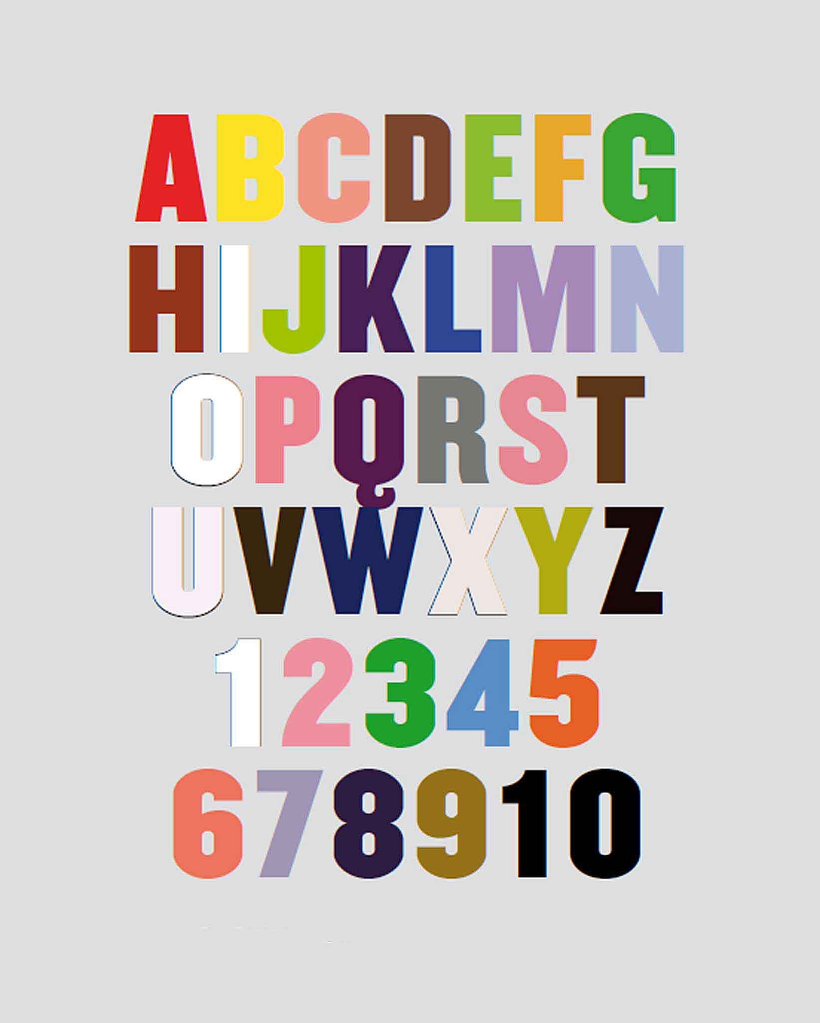 The A-Z and numbers depicted in the colours that Holly associates with them