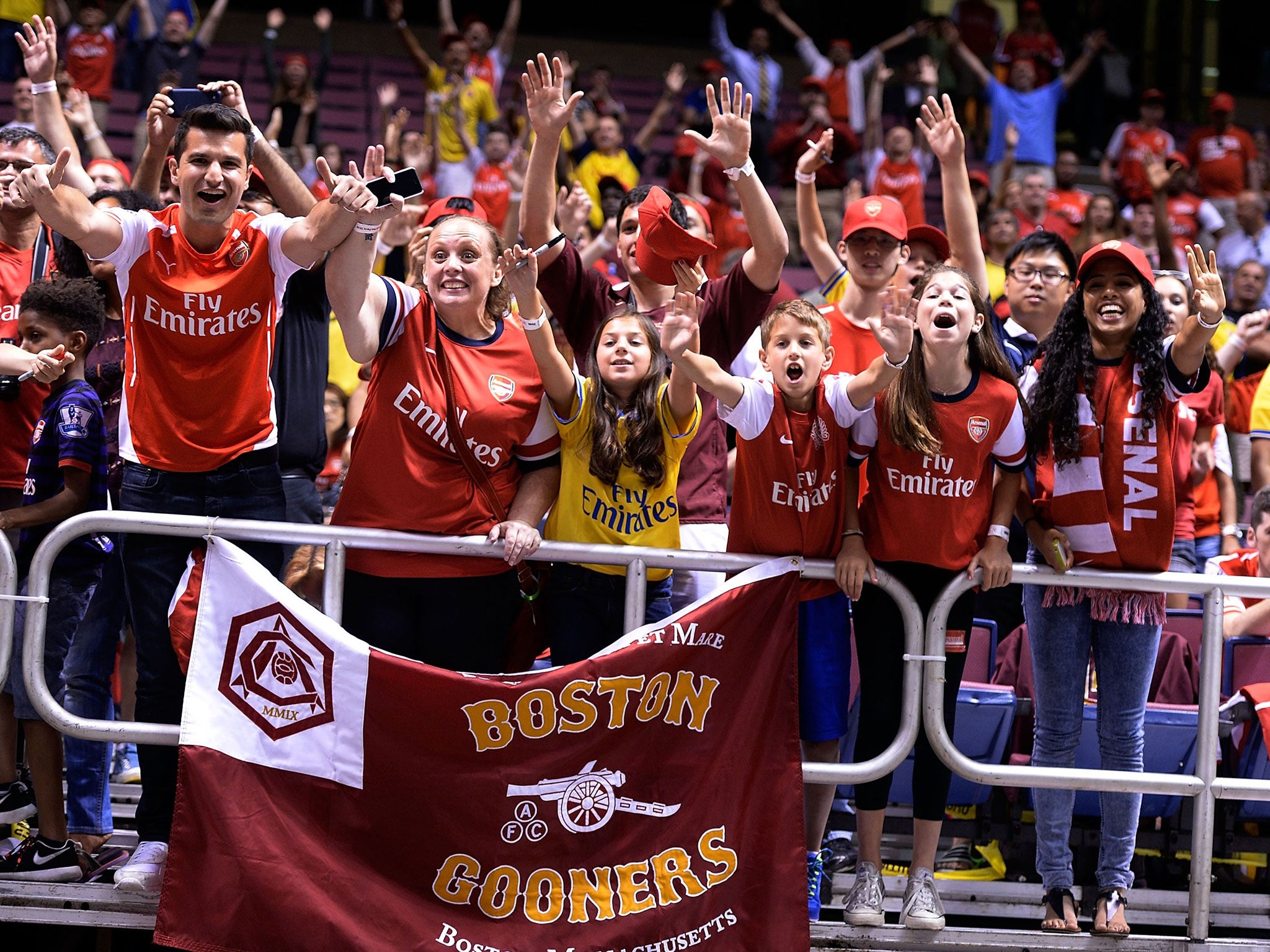 Arsenal supporters gather for a recent ‘fan party’ in New Jersey