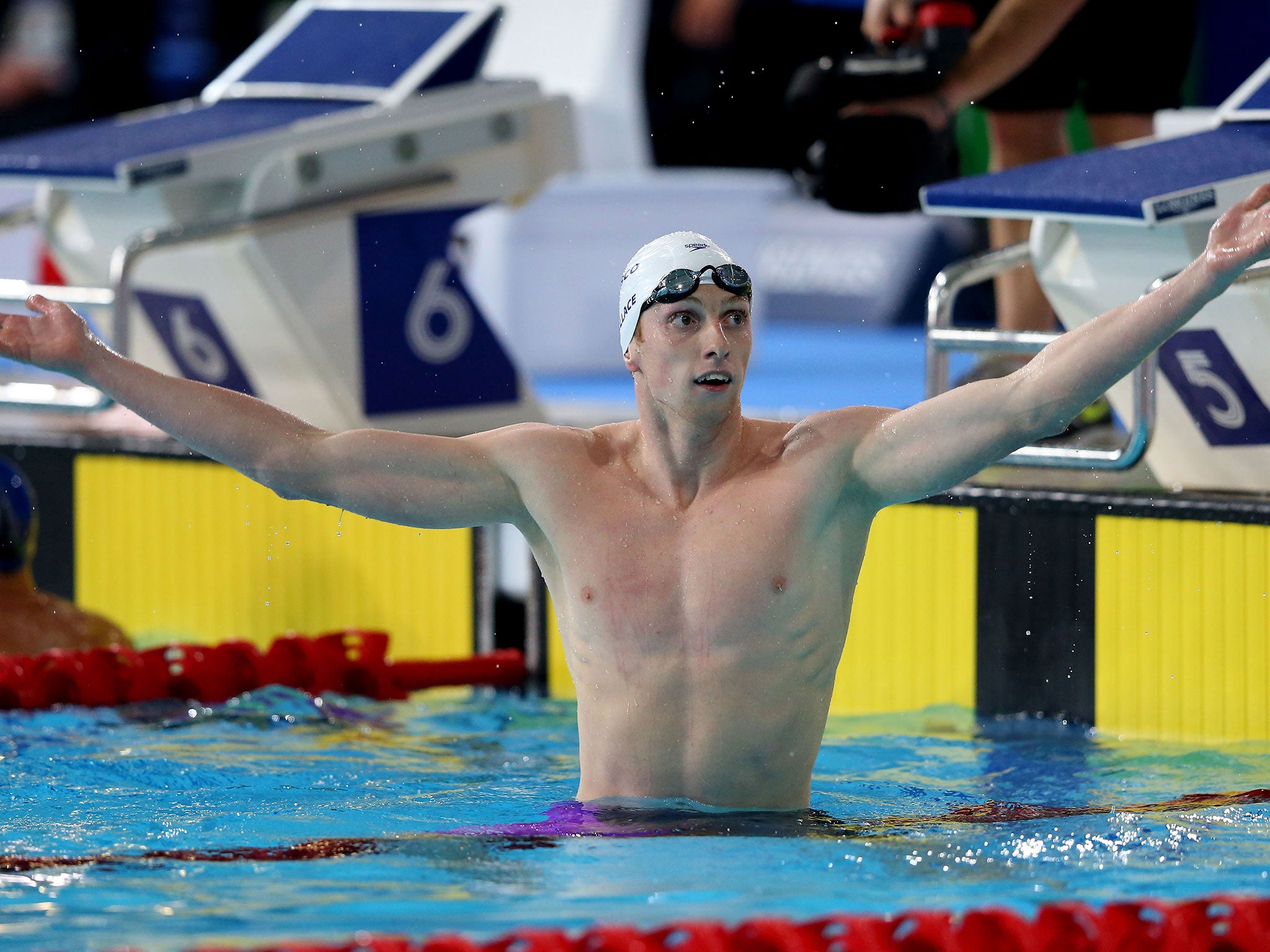 Daniel Wallace celebrates winning gold in the men's 400m individual medley