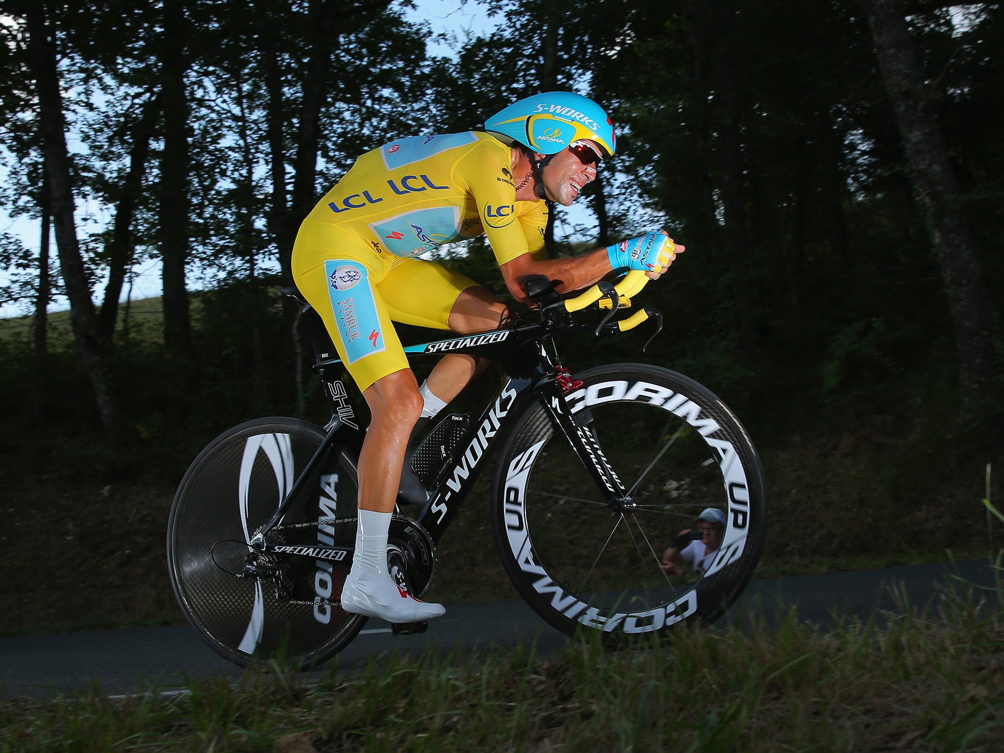 Vincenzo Nibali of Italy and the Astana Pro Team races to fourth place in the individual time trial