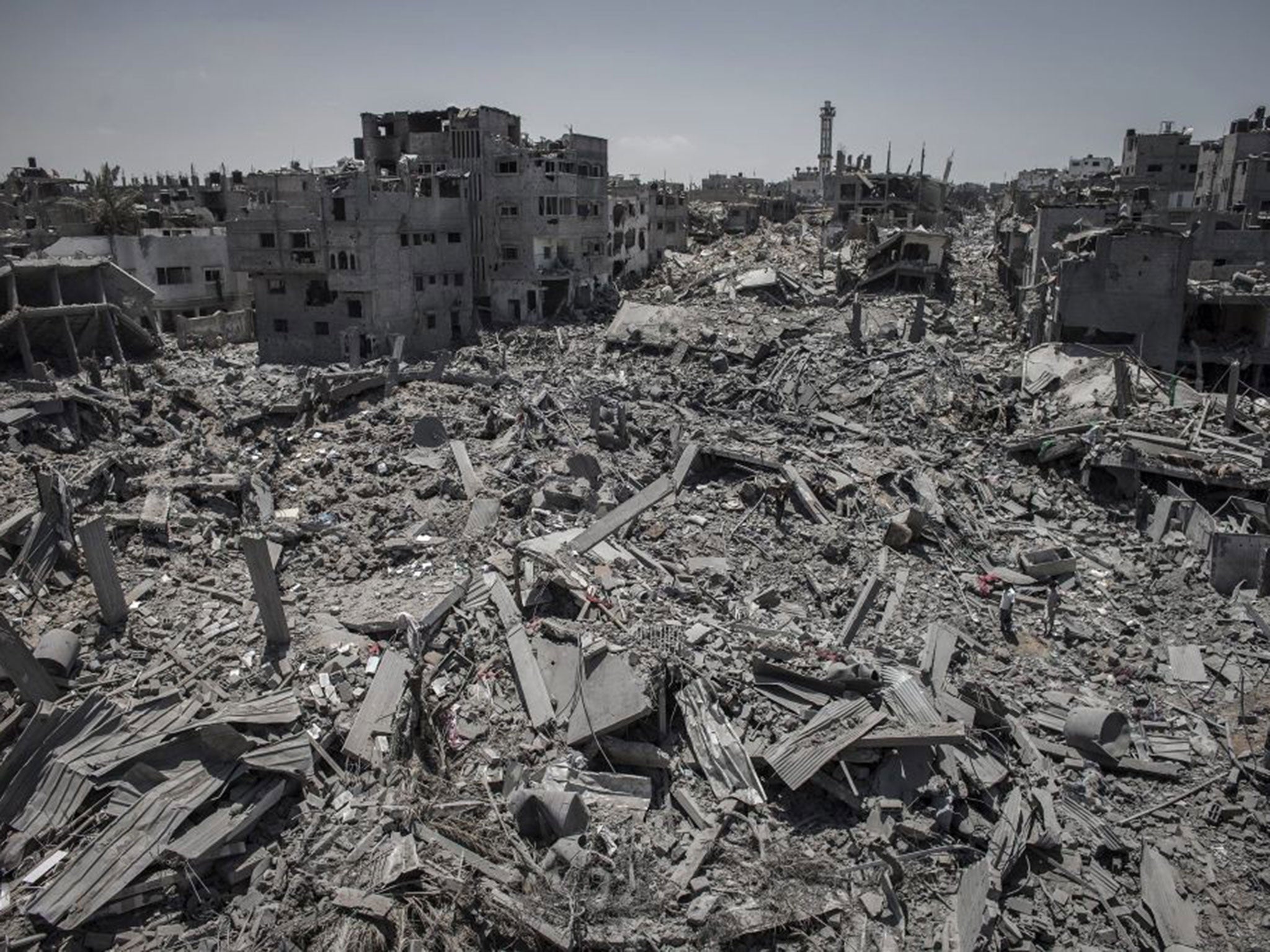 A general view of destroyed buildings after Israeli attacks in a part of the Shuja'iyya neighbourhood in east Gaza City