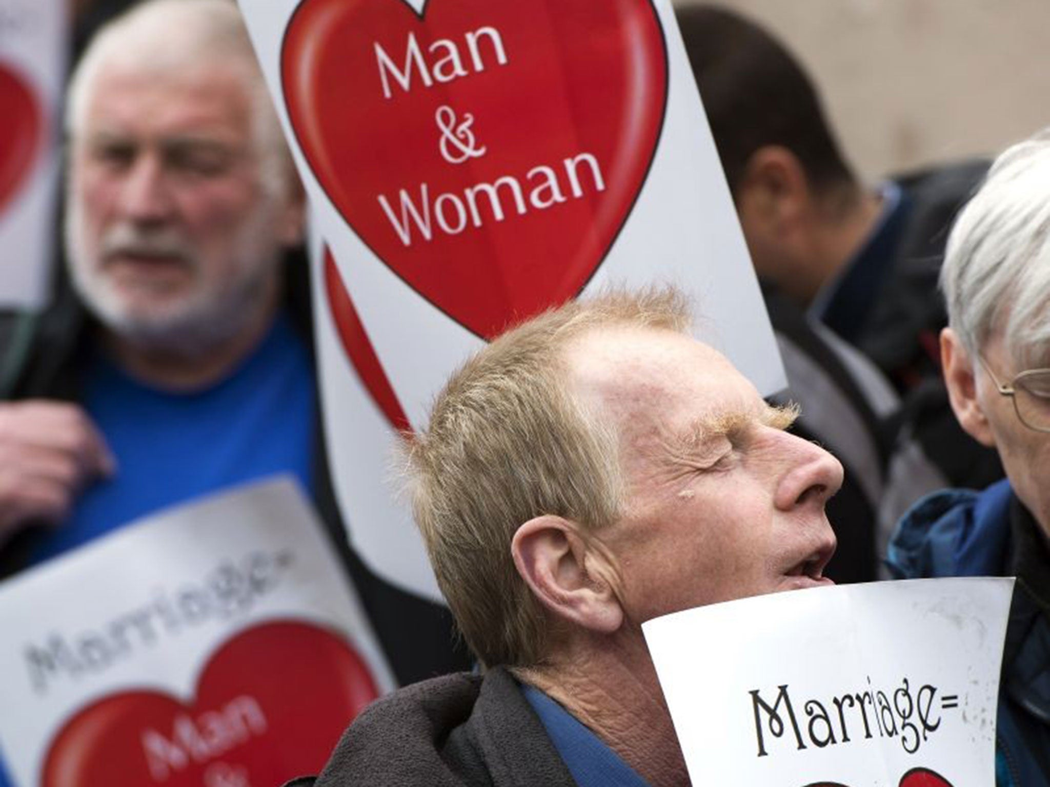 Anti-gay marriage protesters outside Parliament on 21 May 2013