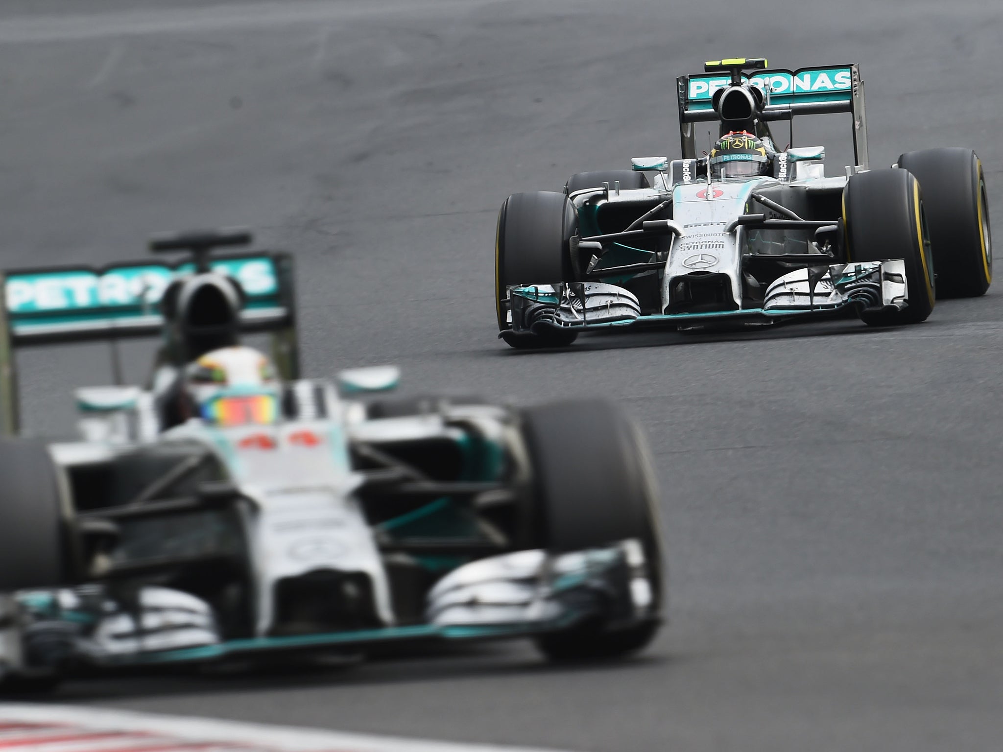 Lewis Hamilton pictured ahead of Nico Rosberg