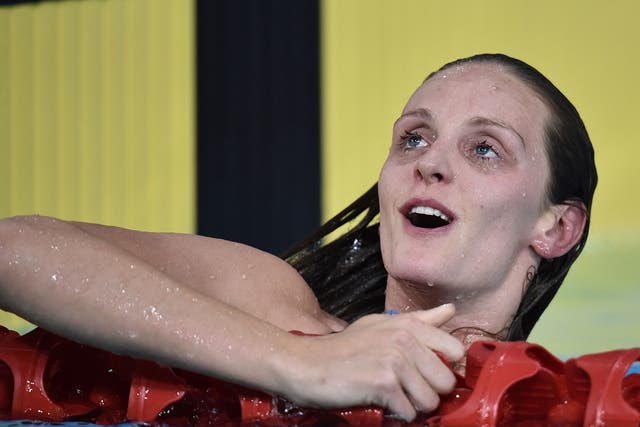 Fran Halsall looks delighted after her superb win in the 50m sprint