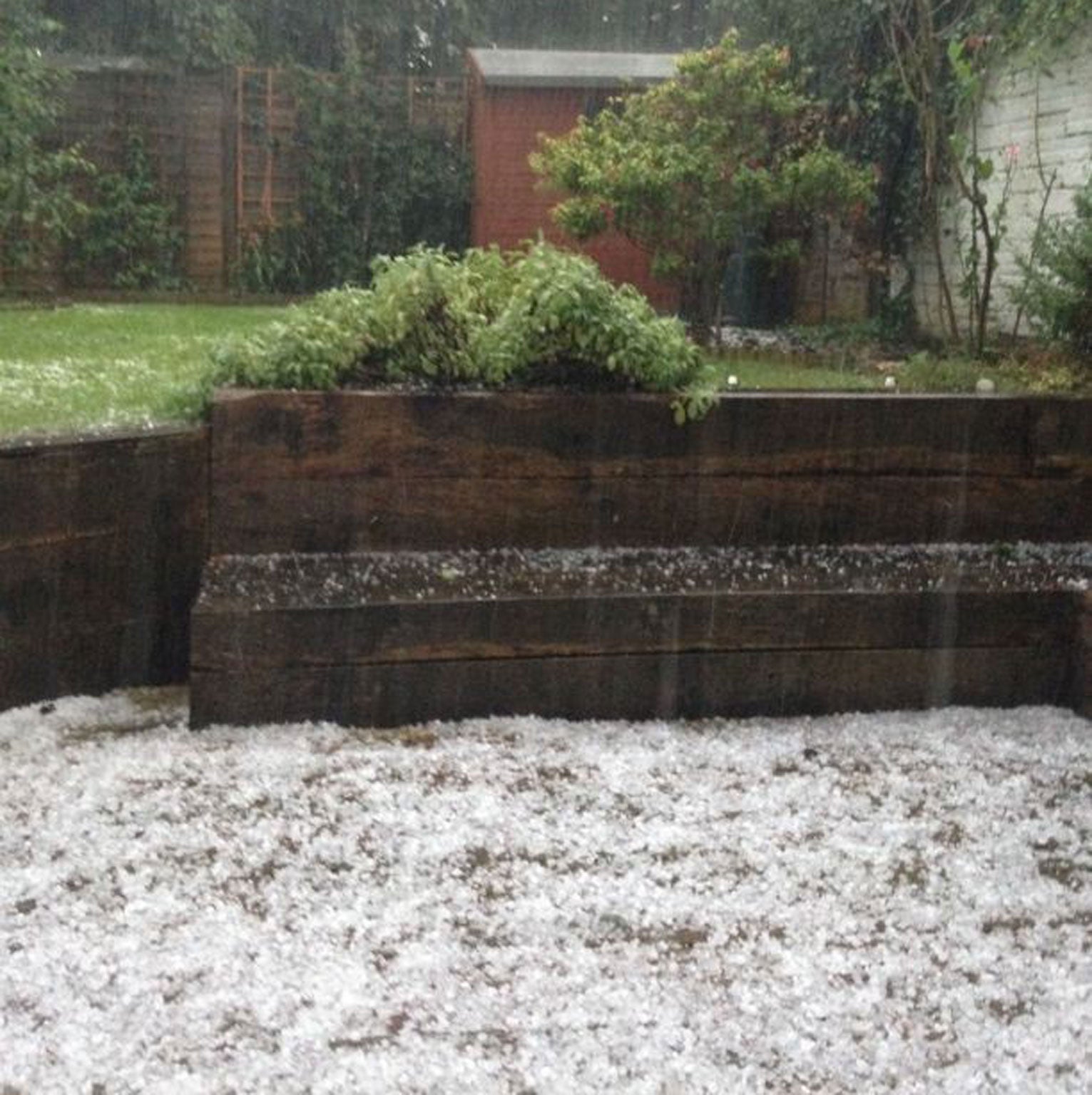 A hailstorm hits Hove on the southern coast of England