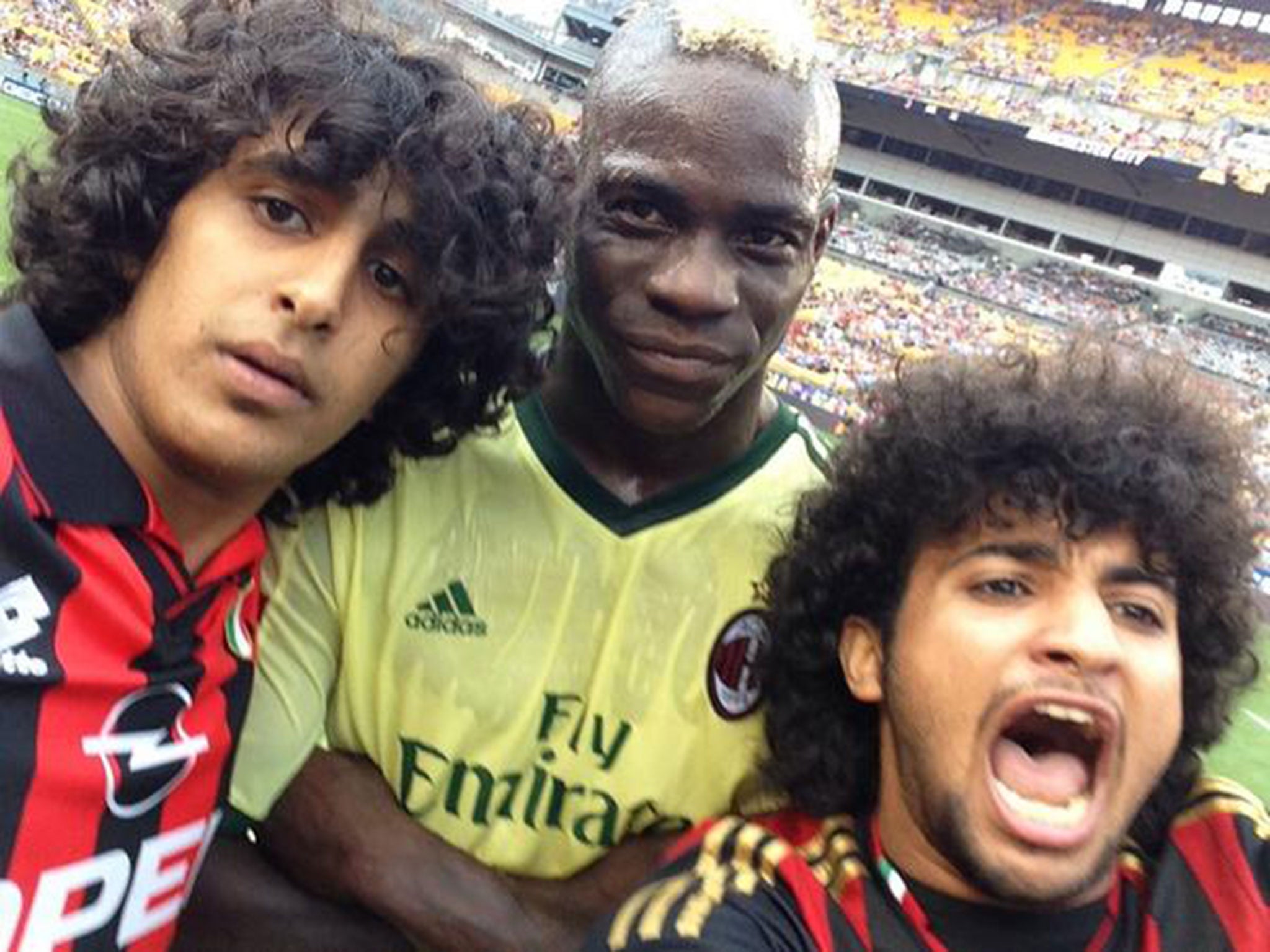 Mario Balotelli posed for this selfie during AC Milan's 5-1 defeat to Manchester City