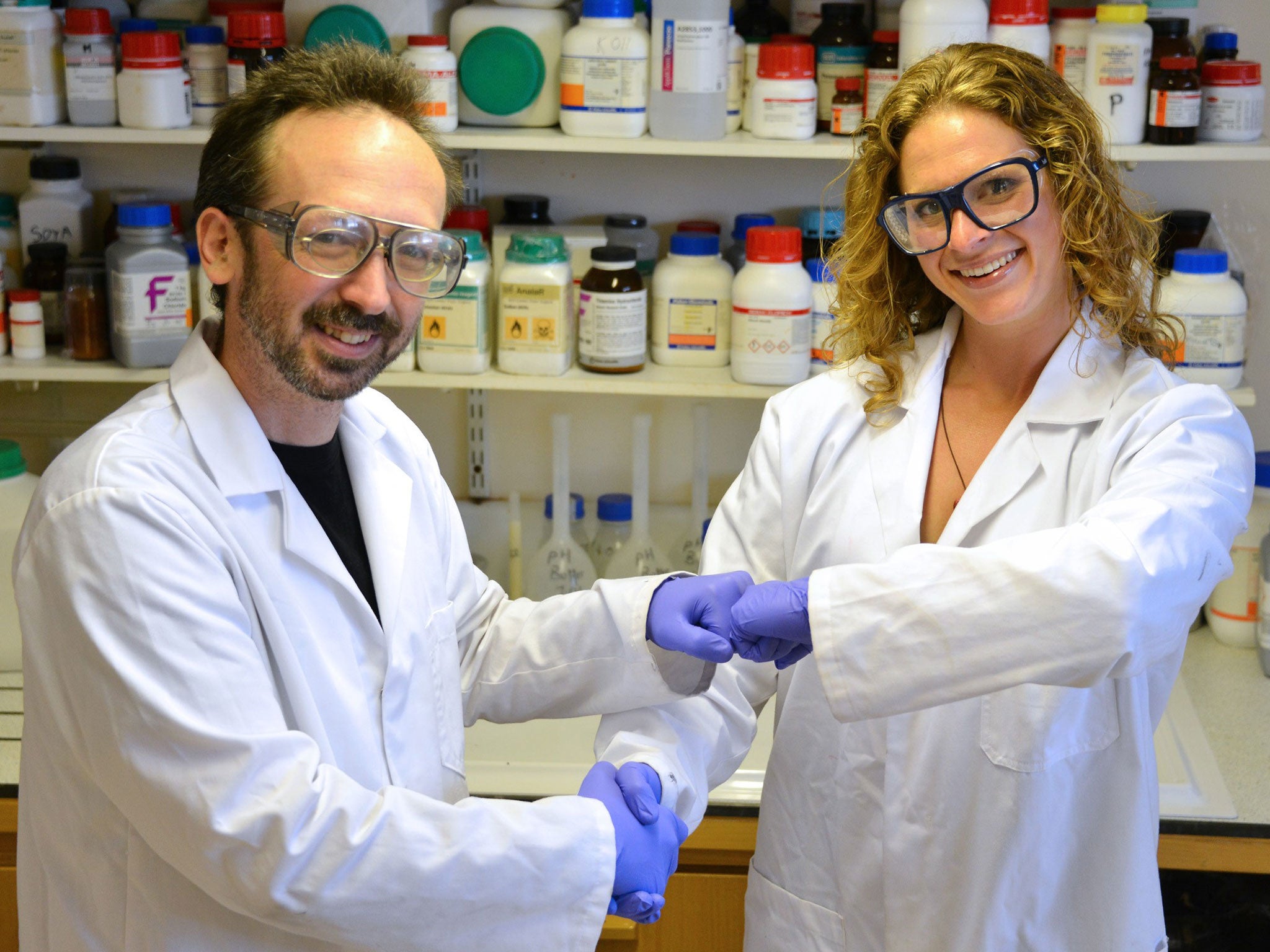 Aberystwyth University researchers Dr David Whitworth, left, and PhD student Sara Mela