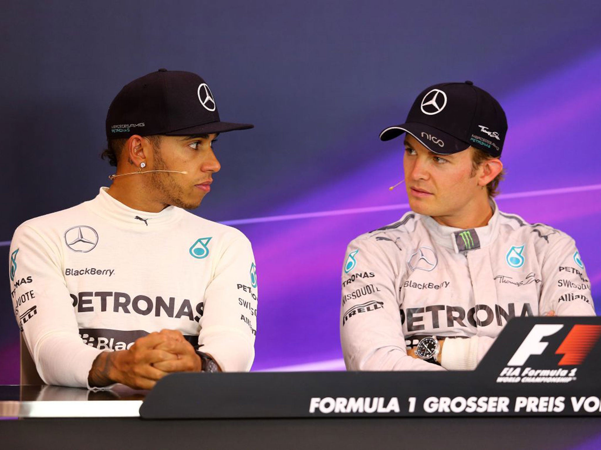 Mercedes team-mates Lewis Hamilton, left, and Nico Rosberg face a tense title run-in, with each seeking wins