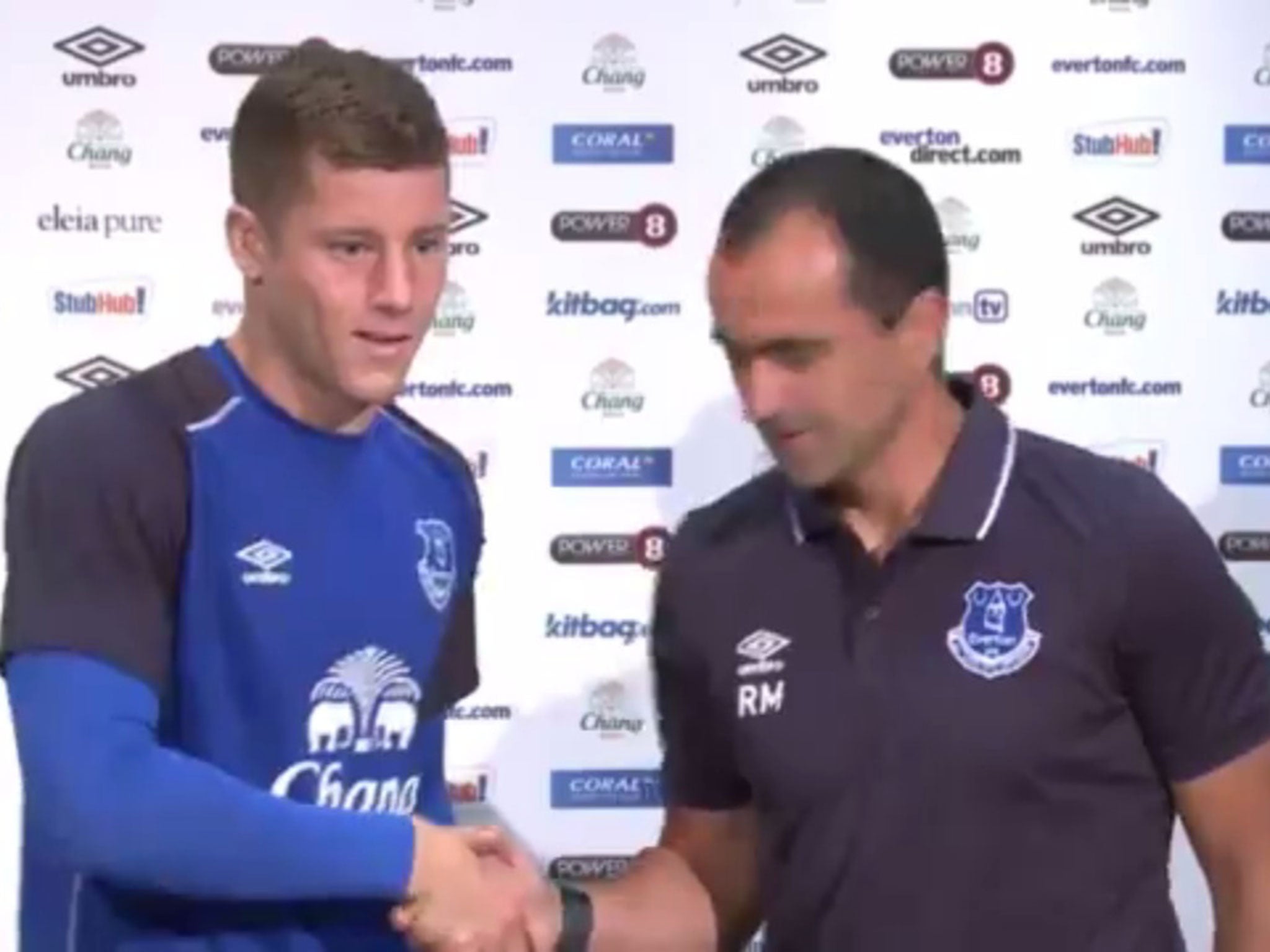 Roberto Martinez (right) and Ross Barkley during the summer after the midfielder agreed his new four-year deal