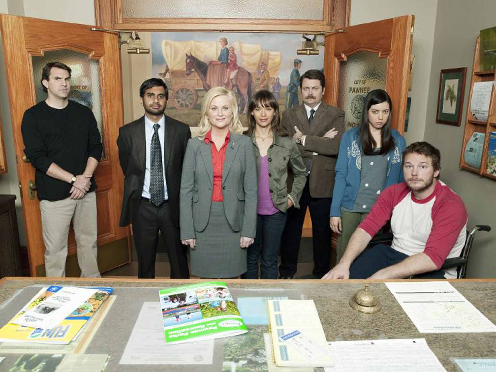 Pratt (far right) in 'Parks and Recreation' (NBC/BBC)