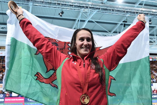 Wales’ Georgia Davies wins gold in the 50m backstroke