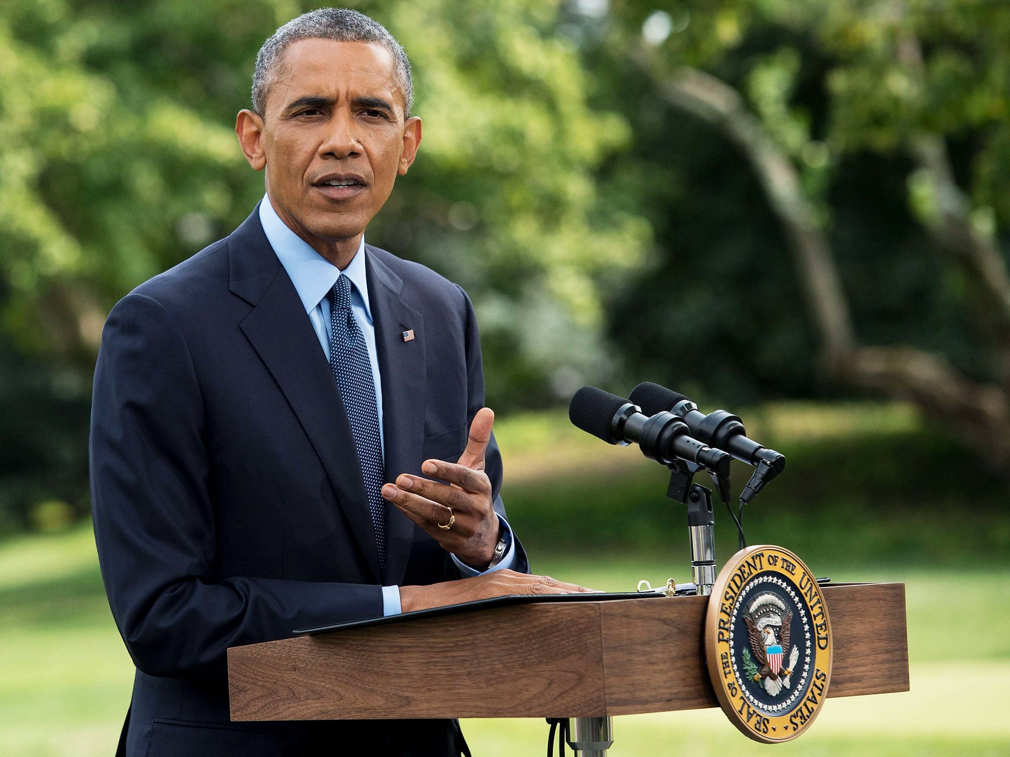 President Obama makes a statement on the situation in Ukraine on the South Lawn of the White House (Getty)