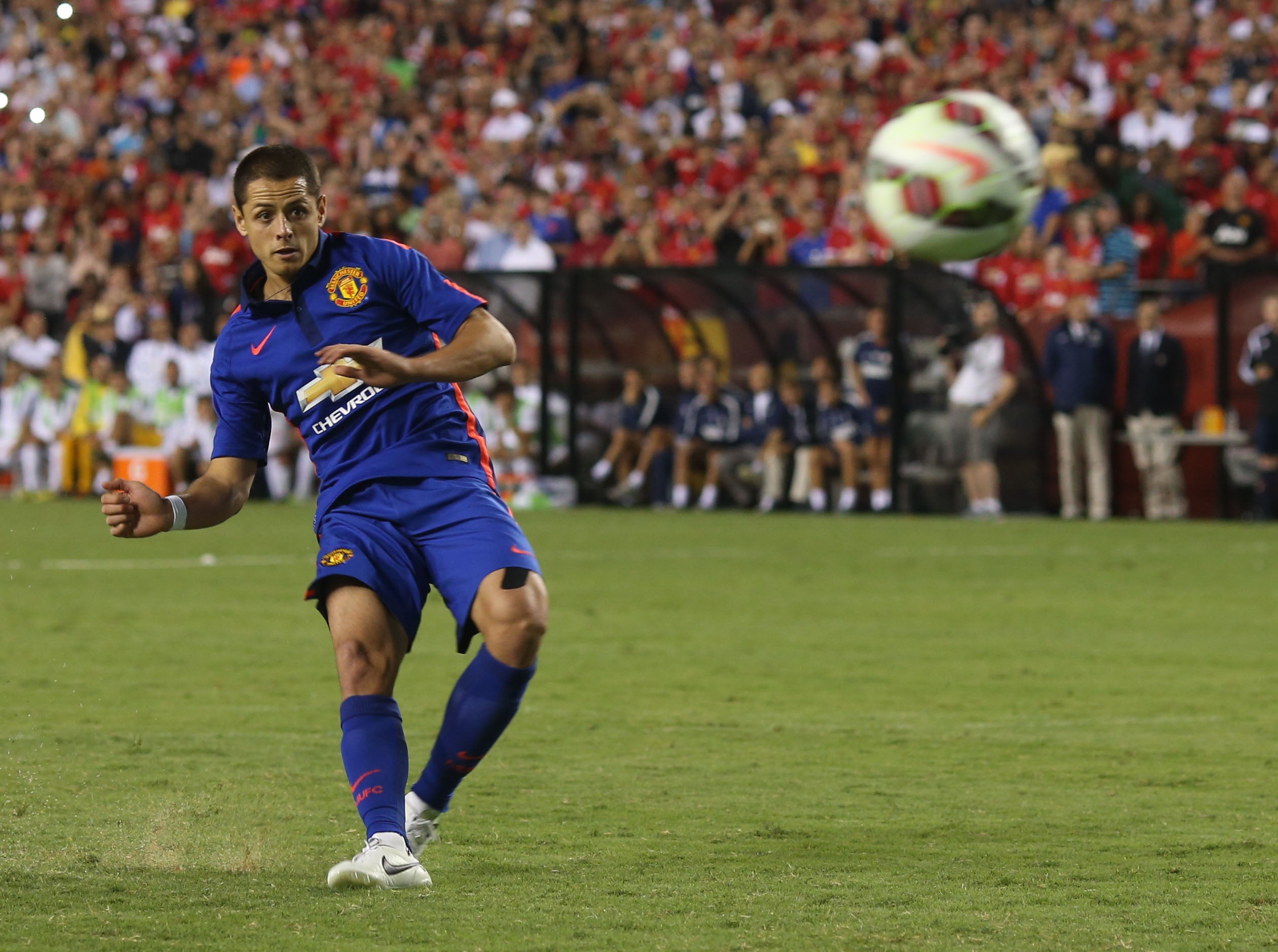 Javier Hernandez takes a penalty for Manchester United during pre-season