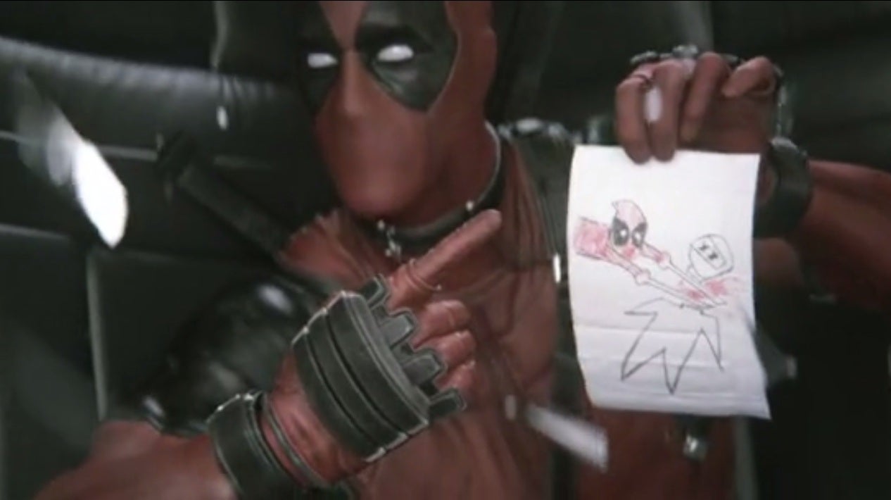 Deadpool finds time to draw a henchman a sketch before killing him