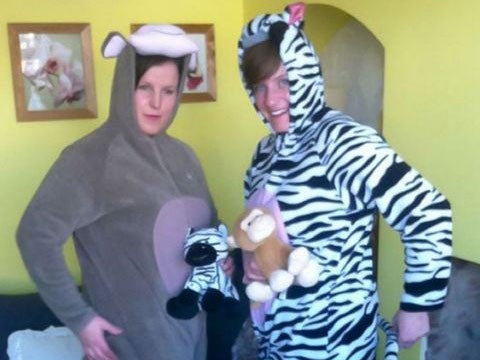 Tracy Griffin and Terri Cave dressed in zebra and monkey onesies before they arrested a man.